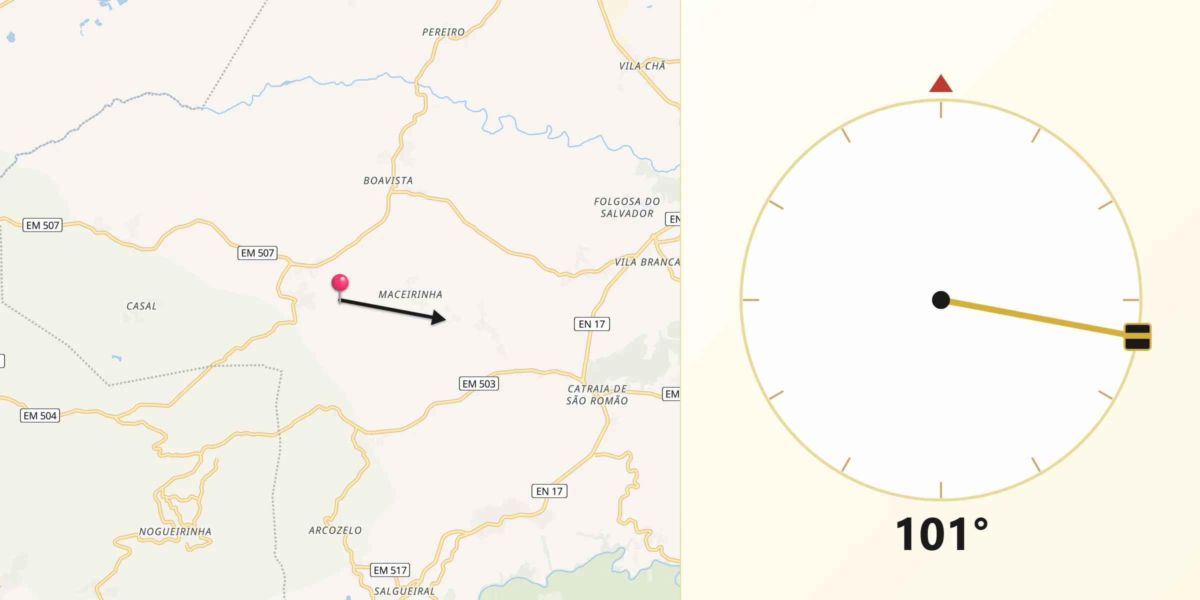 Direção da Qibla a partir de Santa Eulália