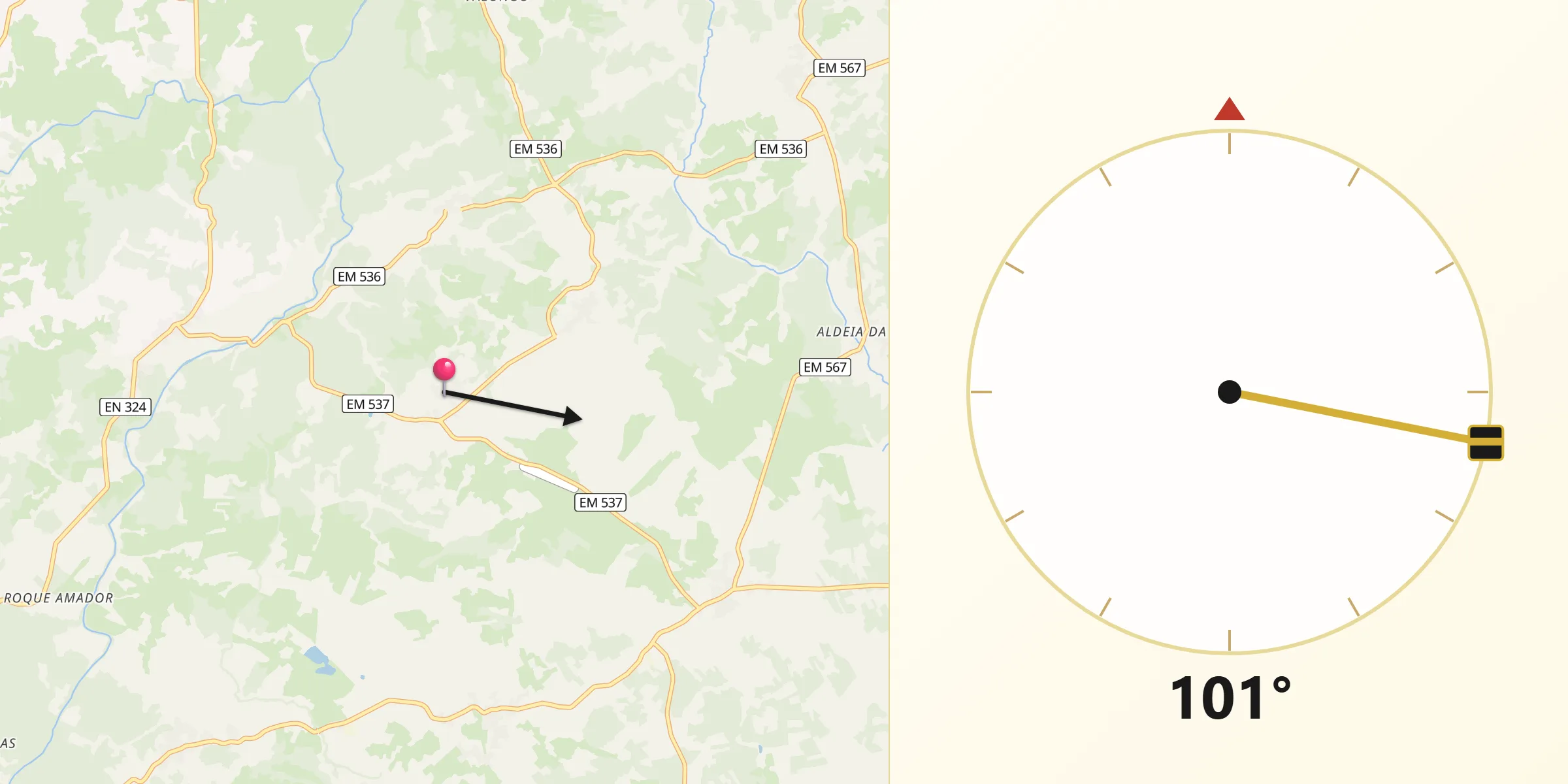 Direção da Qibla a partir de Ruvina