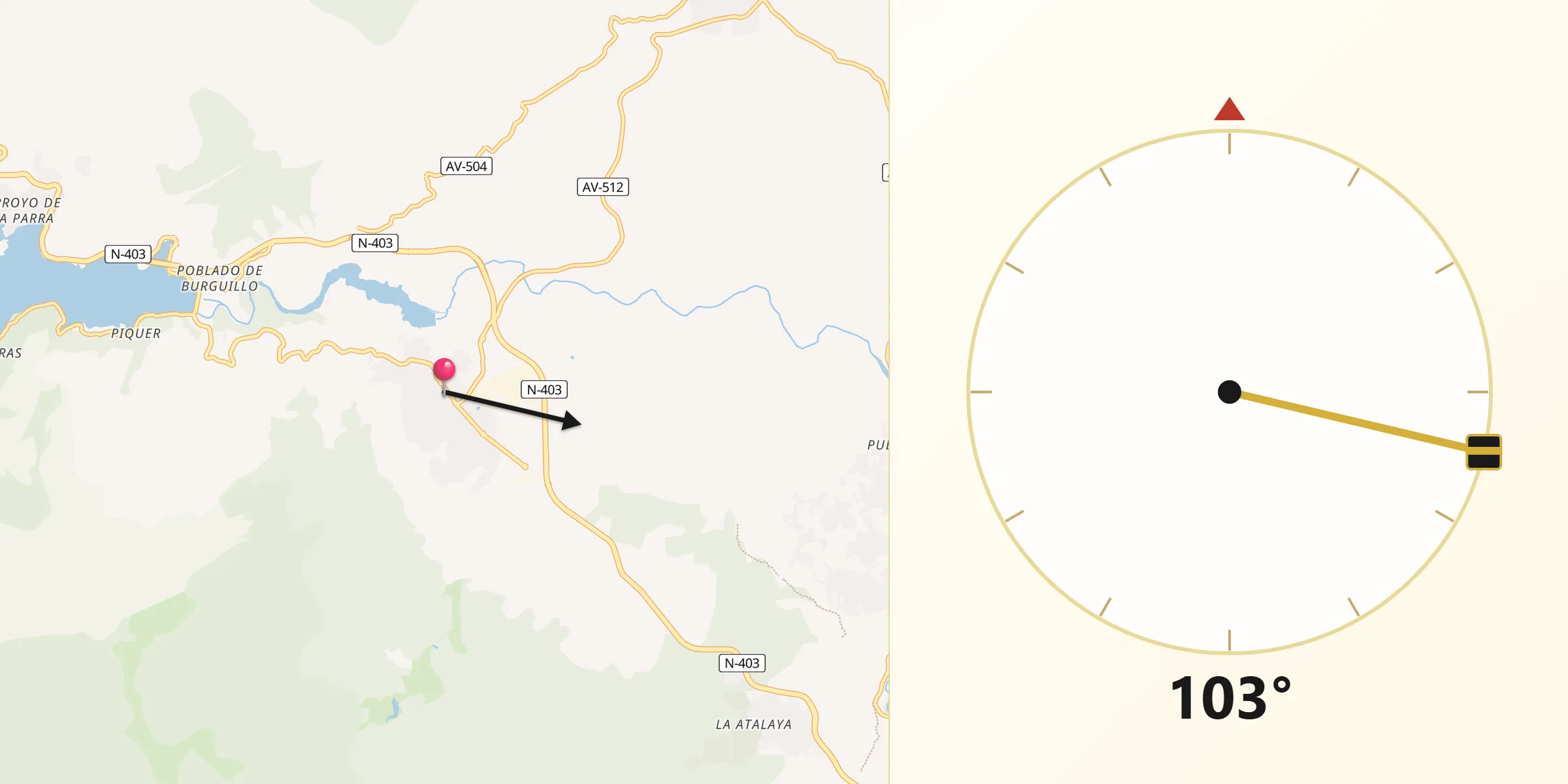 Dirección de la Qibla desde El Tiemblo