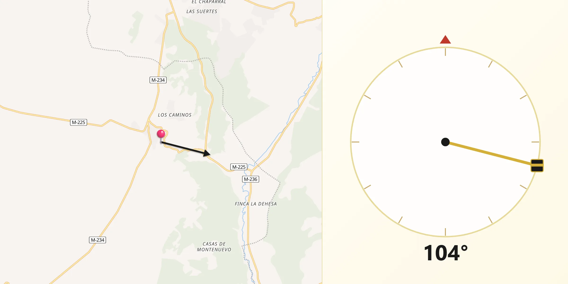 Dirección de la Qibla desde Pezuela de las Torres