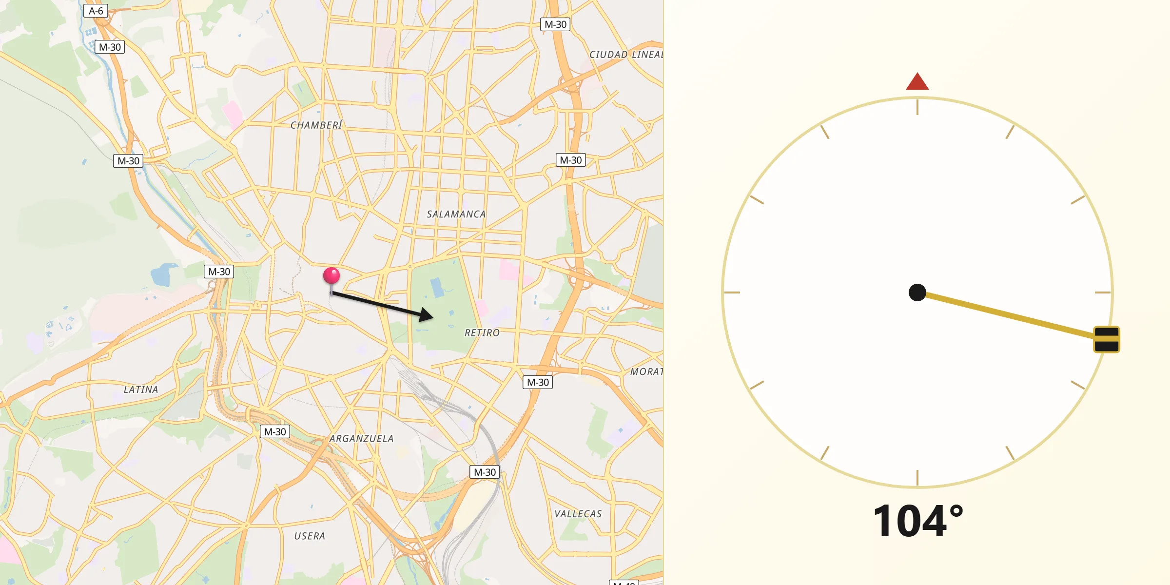 Direção da Qibla a partir de Madrid