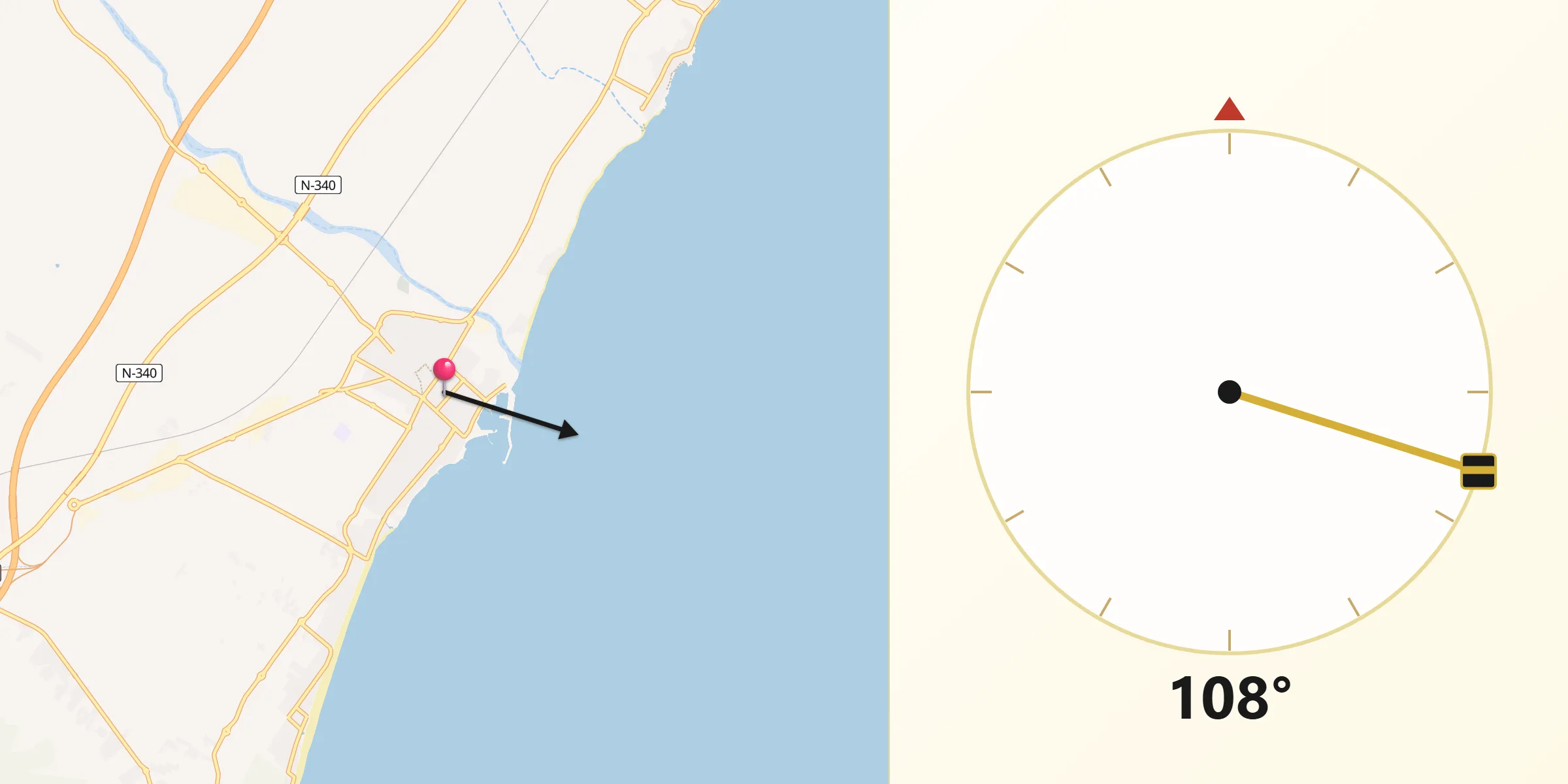 Dirección de la Qibla desde Benicarló