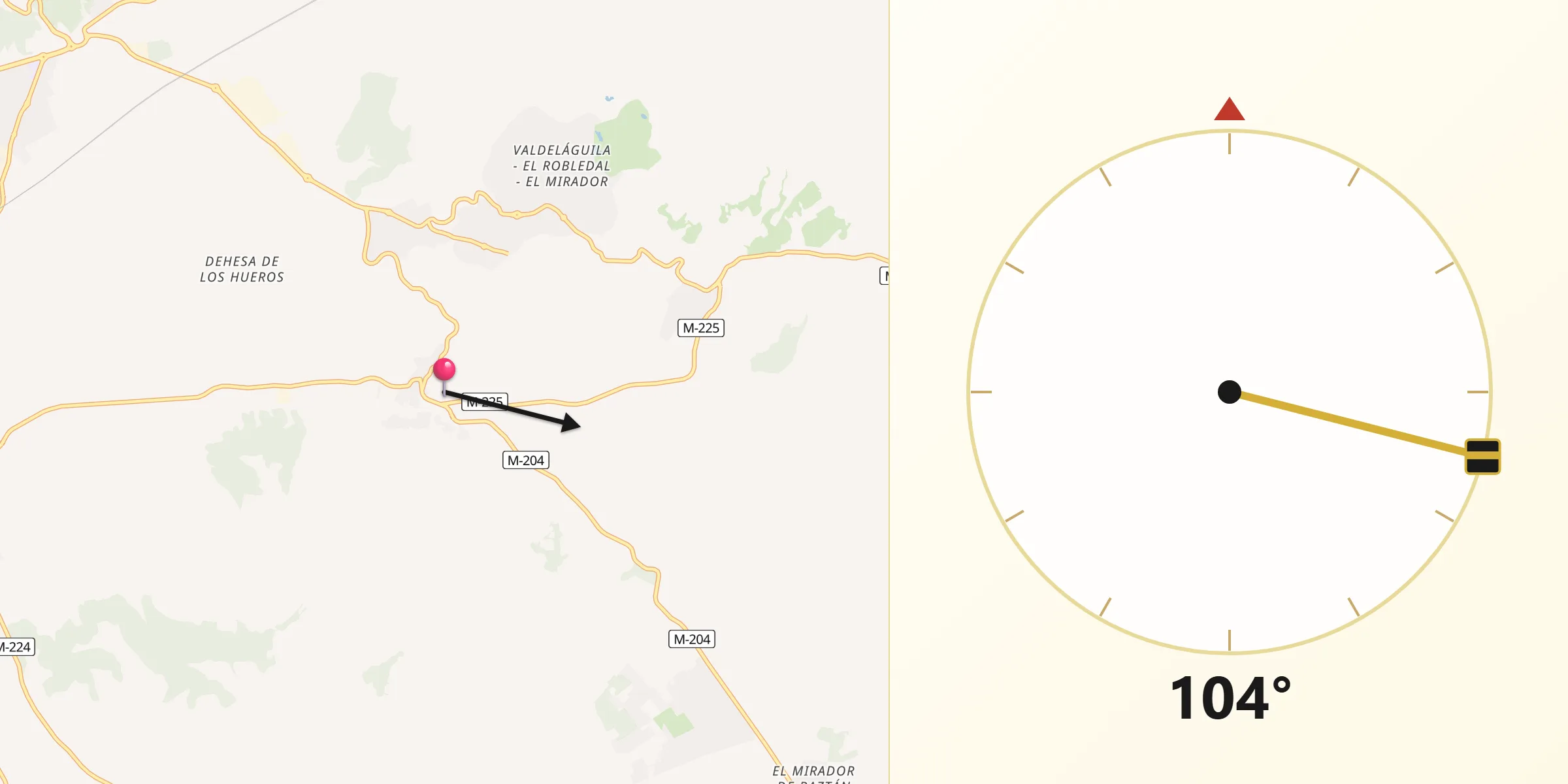 Dirección de la Qibla desde Valverde de Alcalá
