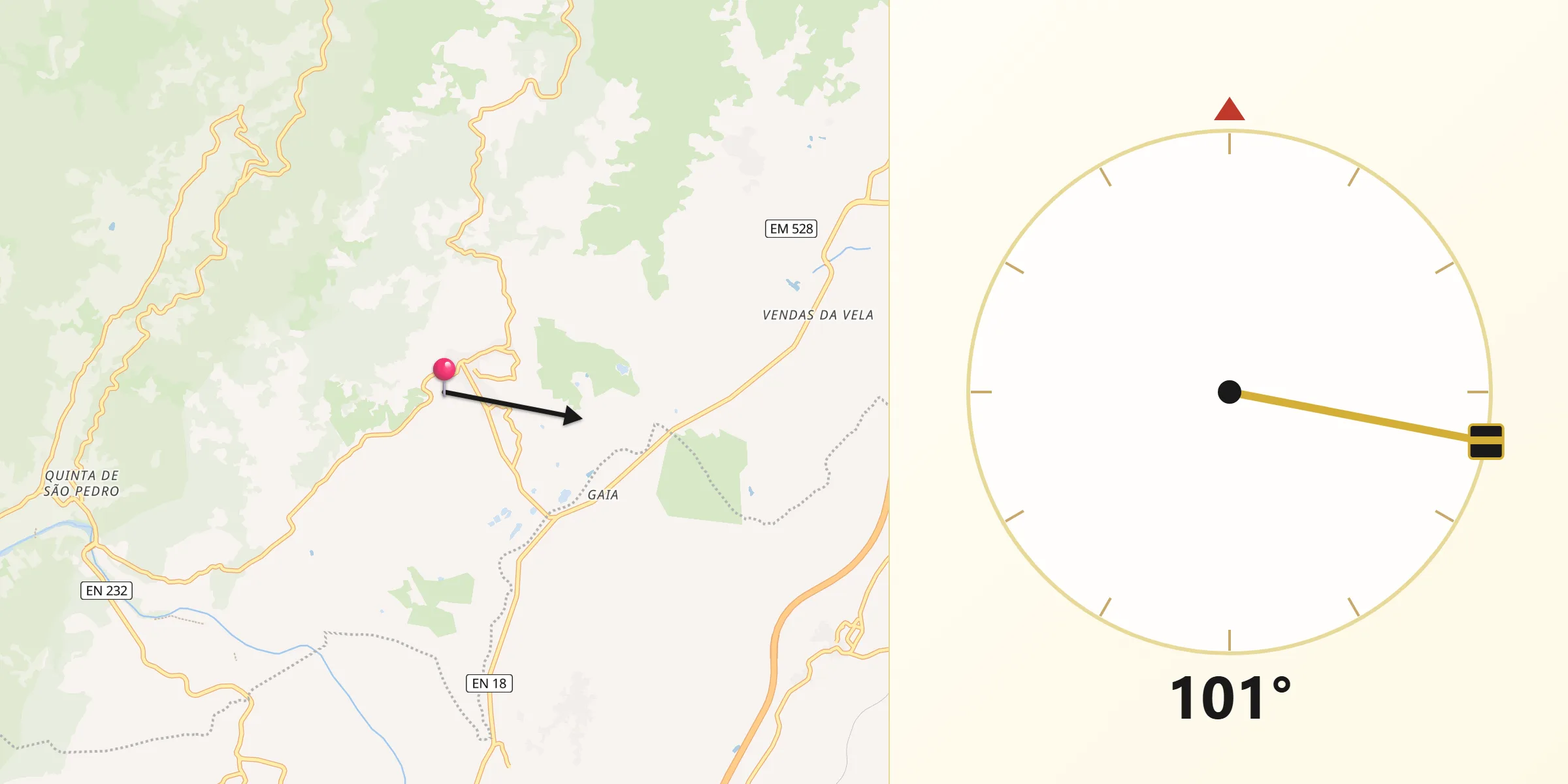 Direção da Qibla a partir de Gonçalo