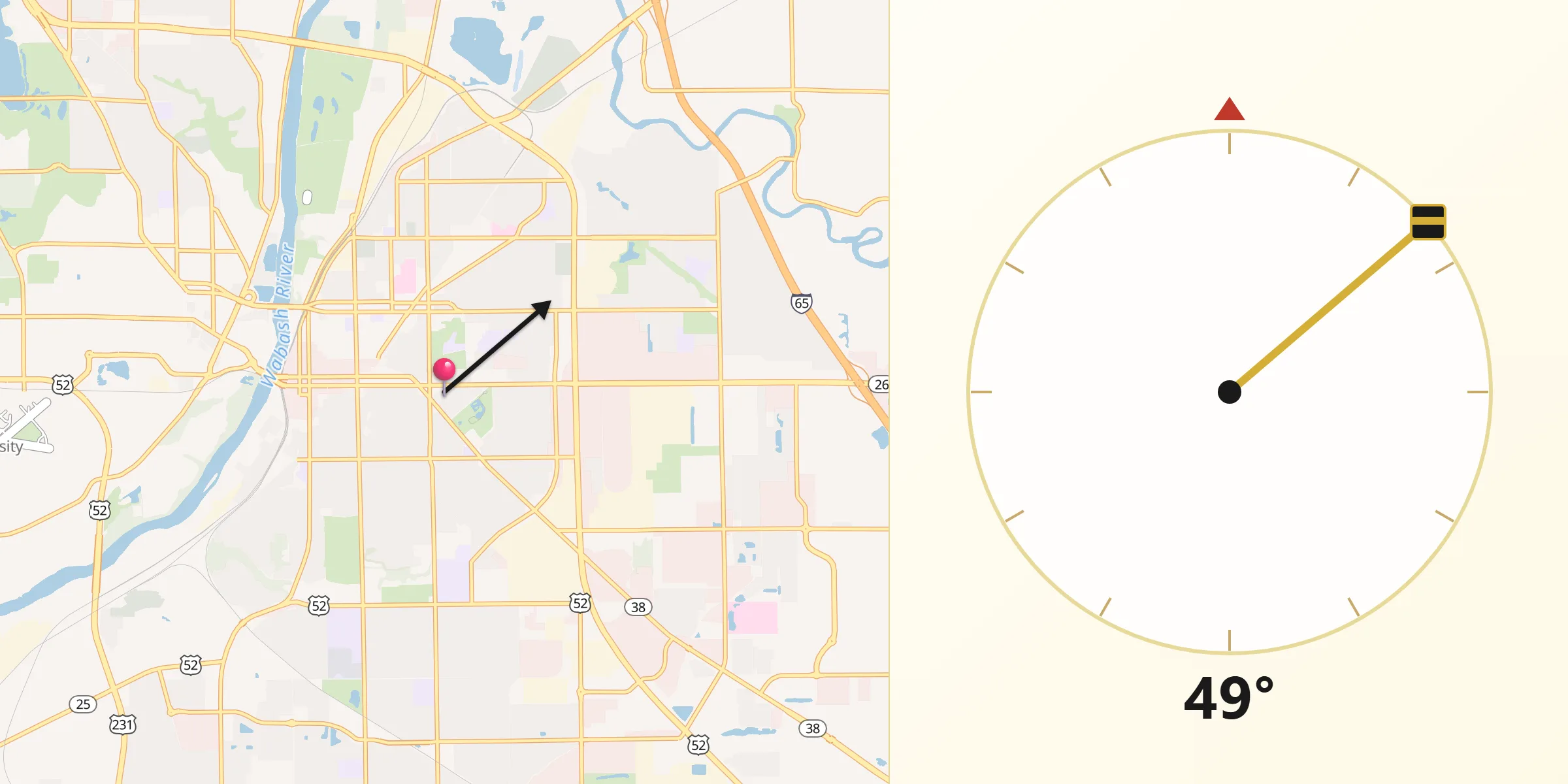 Dirección de la Qibla desde Lafayette