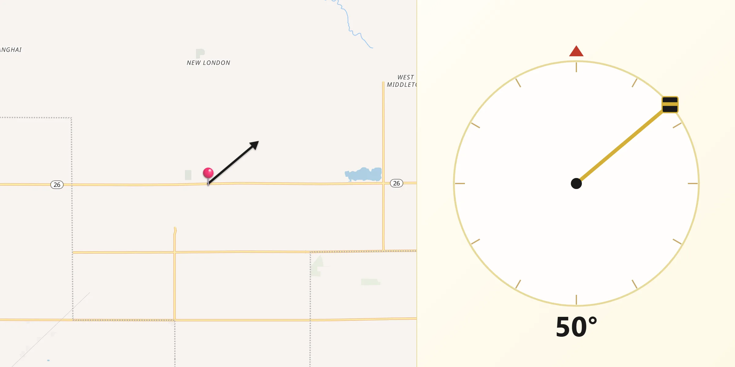 Qibla Direction from Russiaville