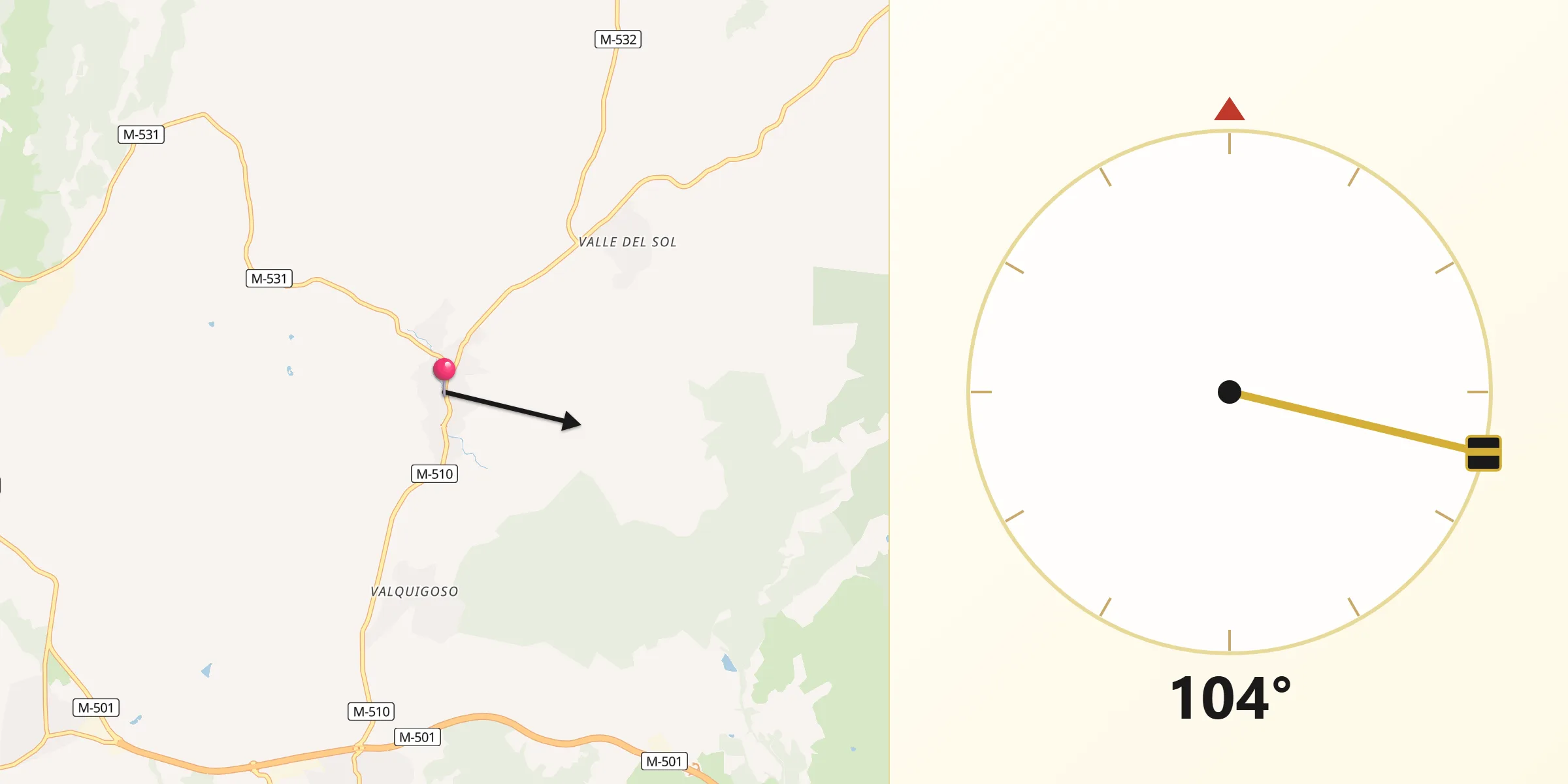 Dirección de la Qibla desde Colmenar del Arroyo