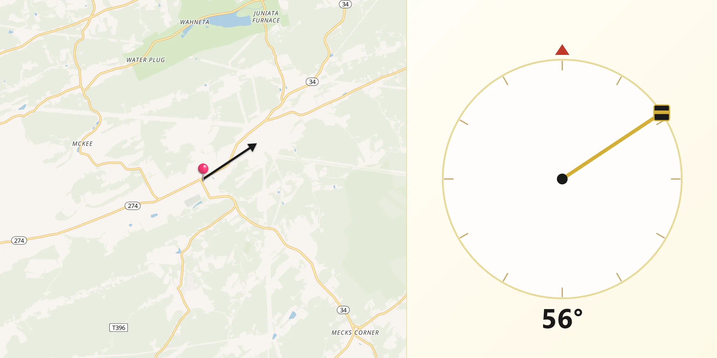 Qibla Direction from New Bloomfield