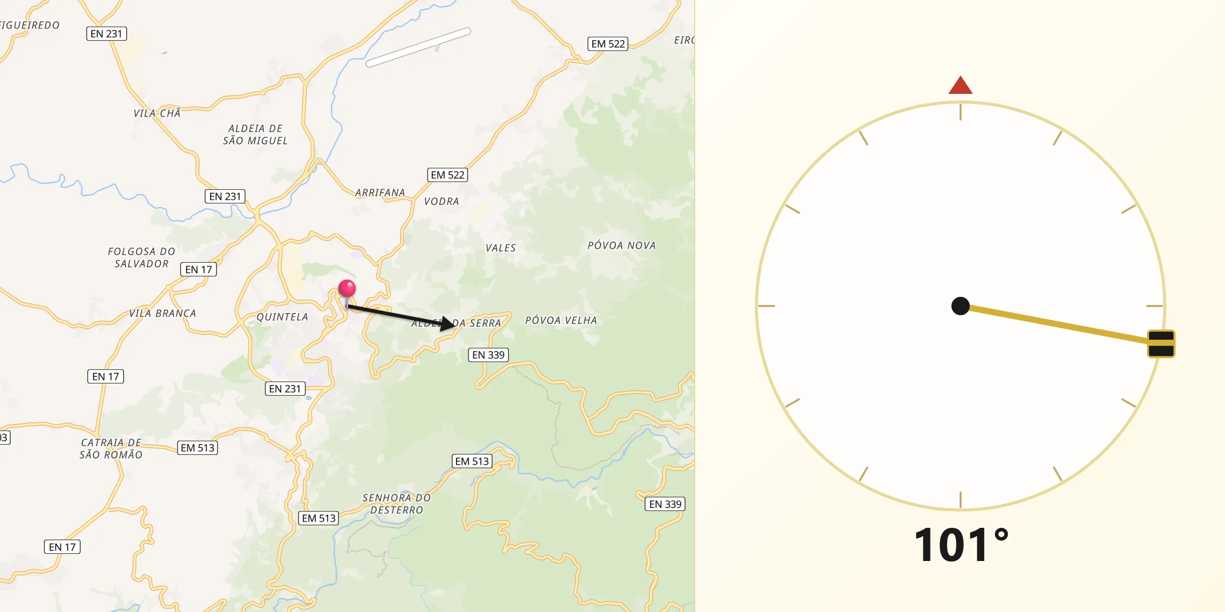 Direção da Qibla a partir de Seia