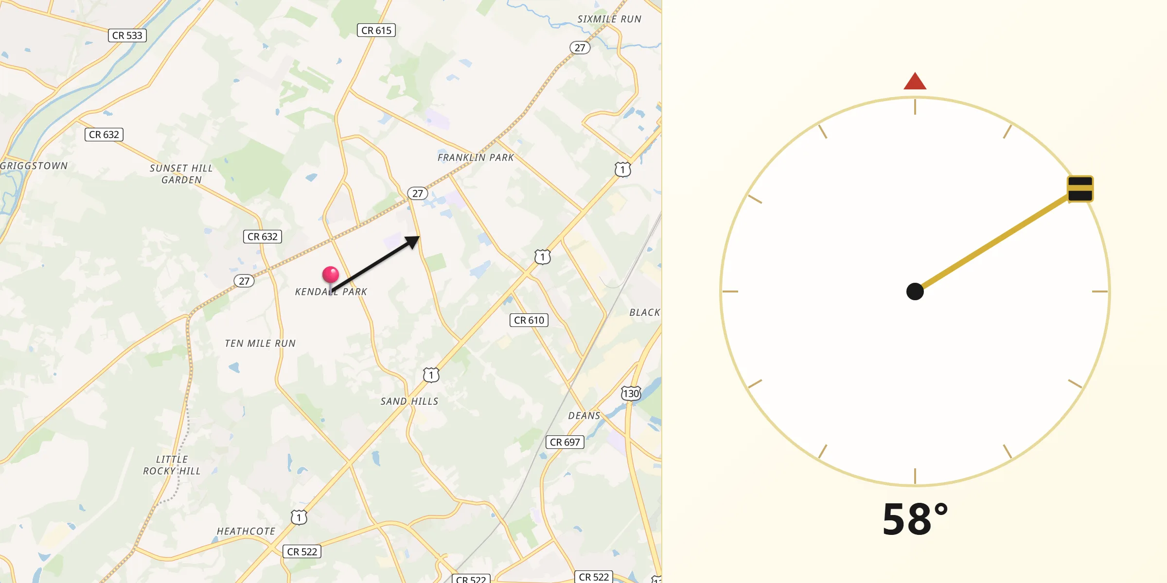 Qibla Direction from Kendall Park