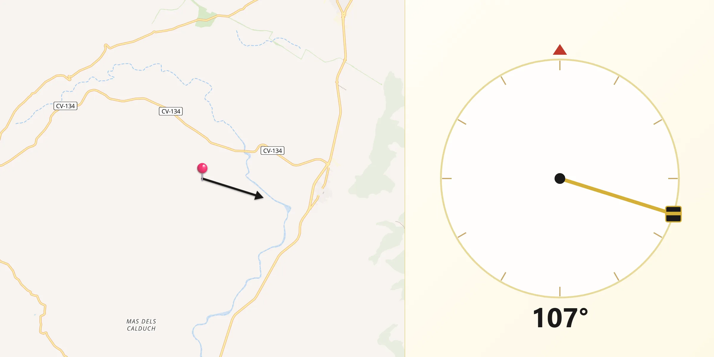 Dirección de la Qibla desde La Salzadella
