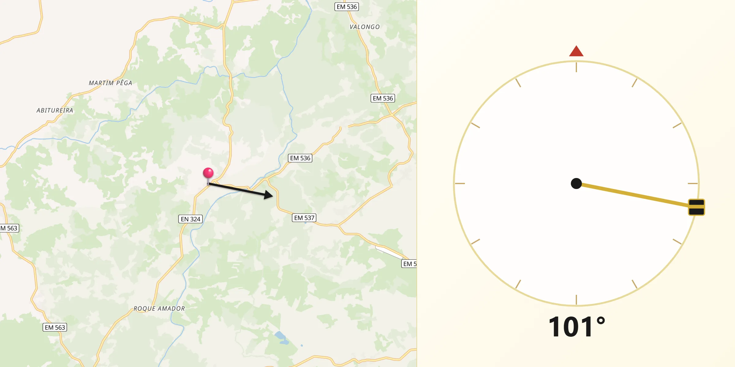 Direção da Qibla a partir de Rapoula do Côa