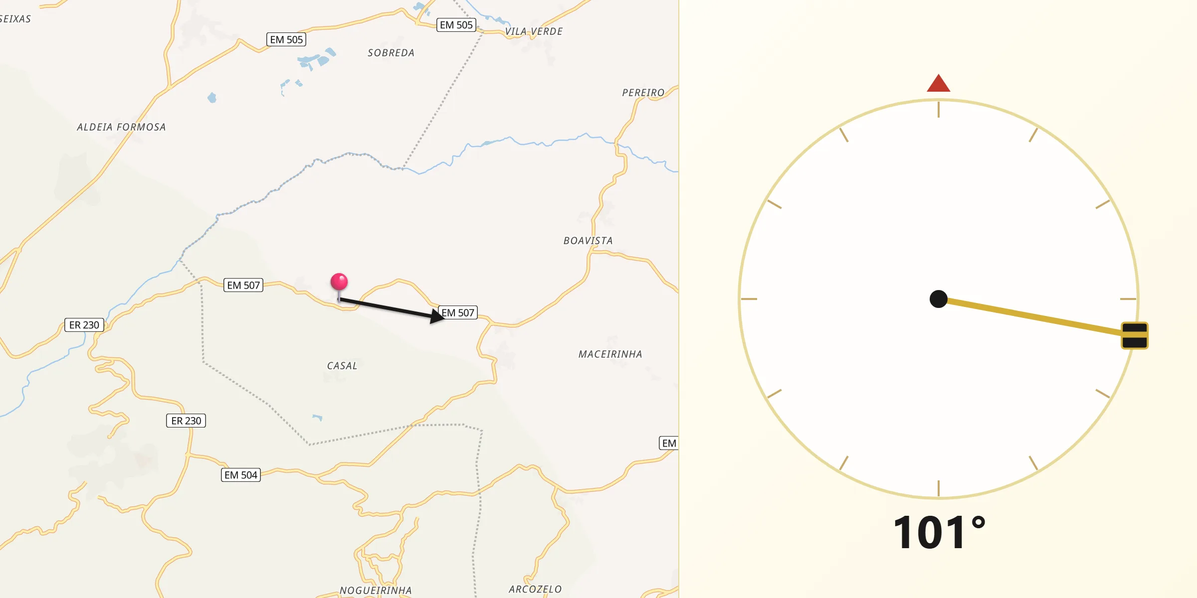 Direção da Qibla a partir de Travancinha