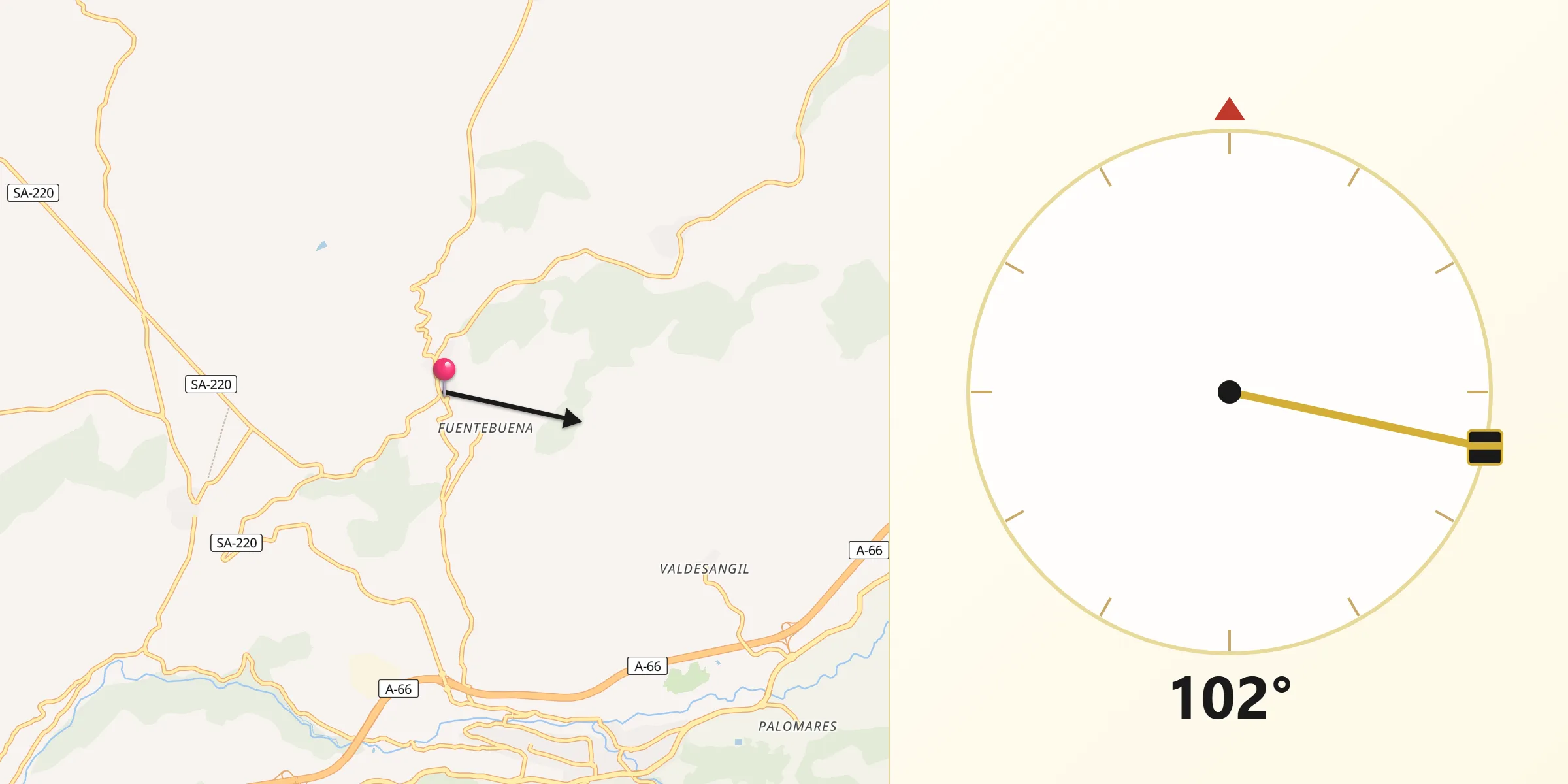 Dirección de la Qibla desde Navalmoral de Béjar
