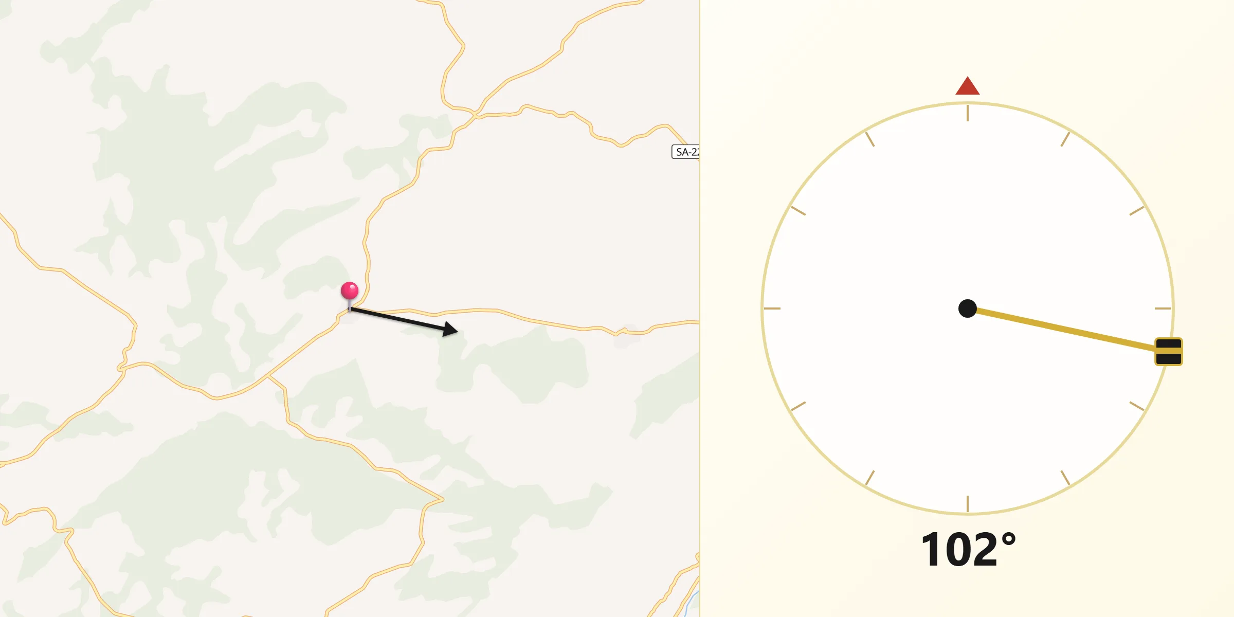 Dirección de la Qibla desde Horcajo de Montemayor