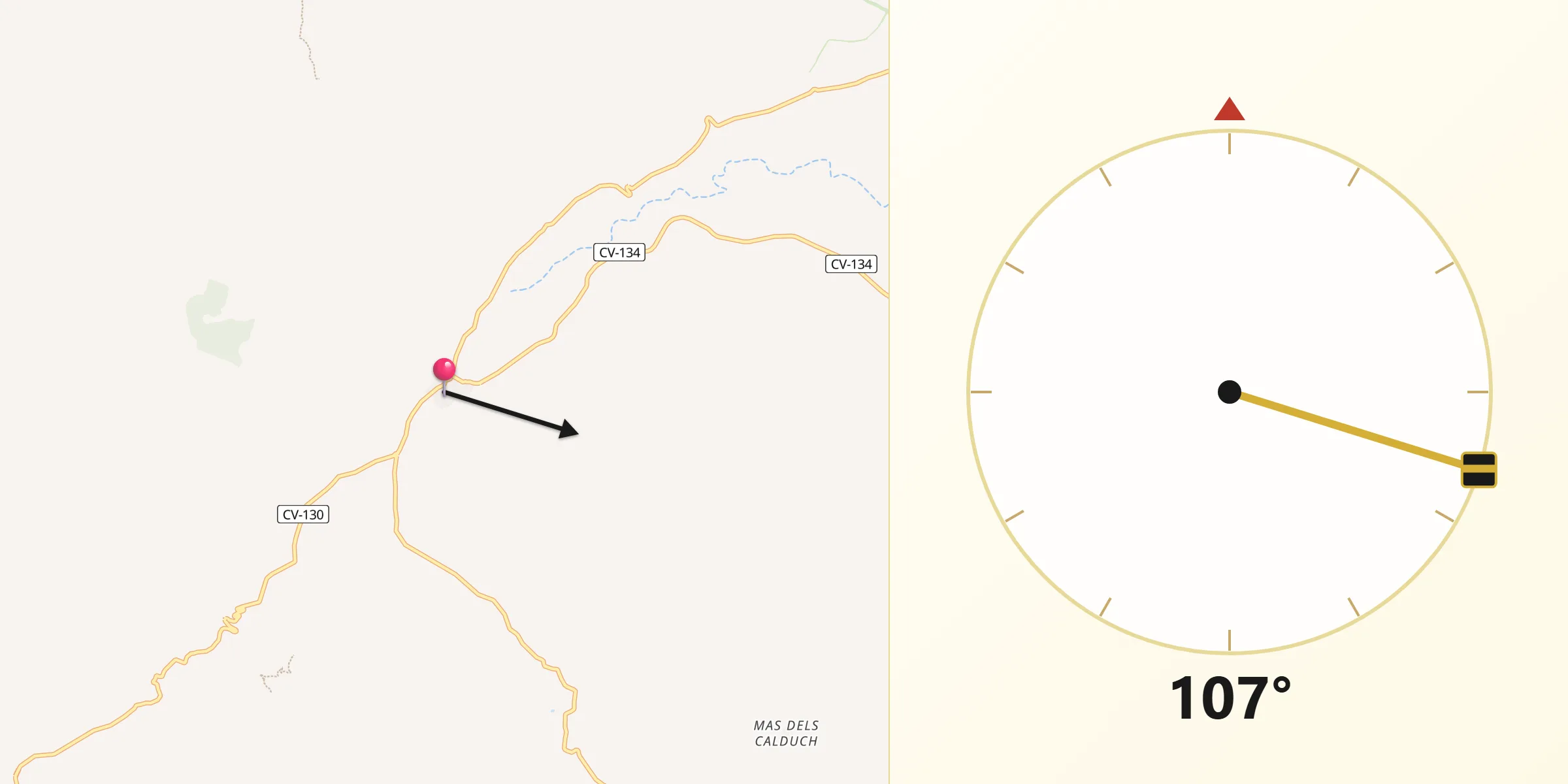 Dirección de la Qibla desde Tírig