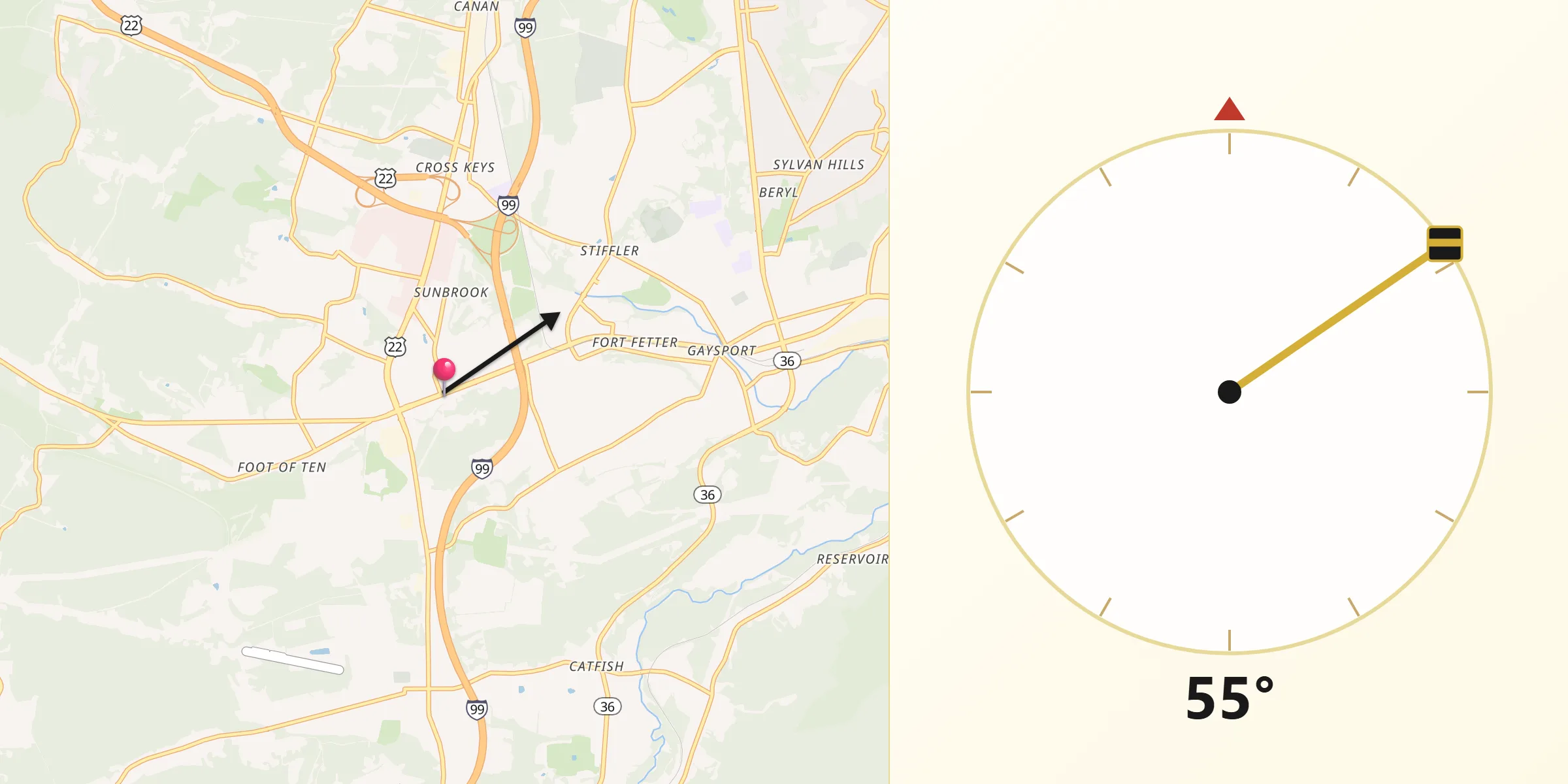 Qibla Direction from Duncansville