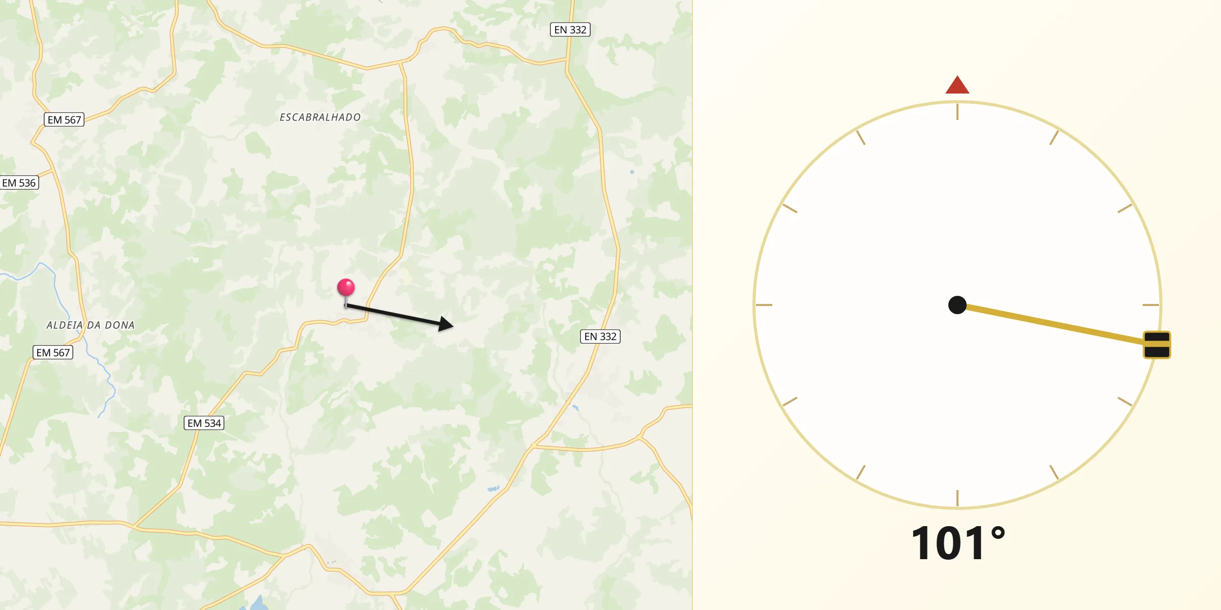 Direção da Qibla a partir de Rebolosa