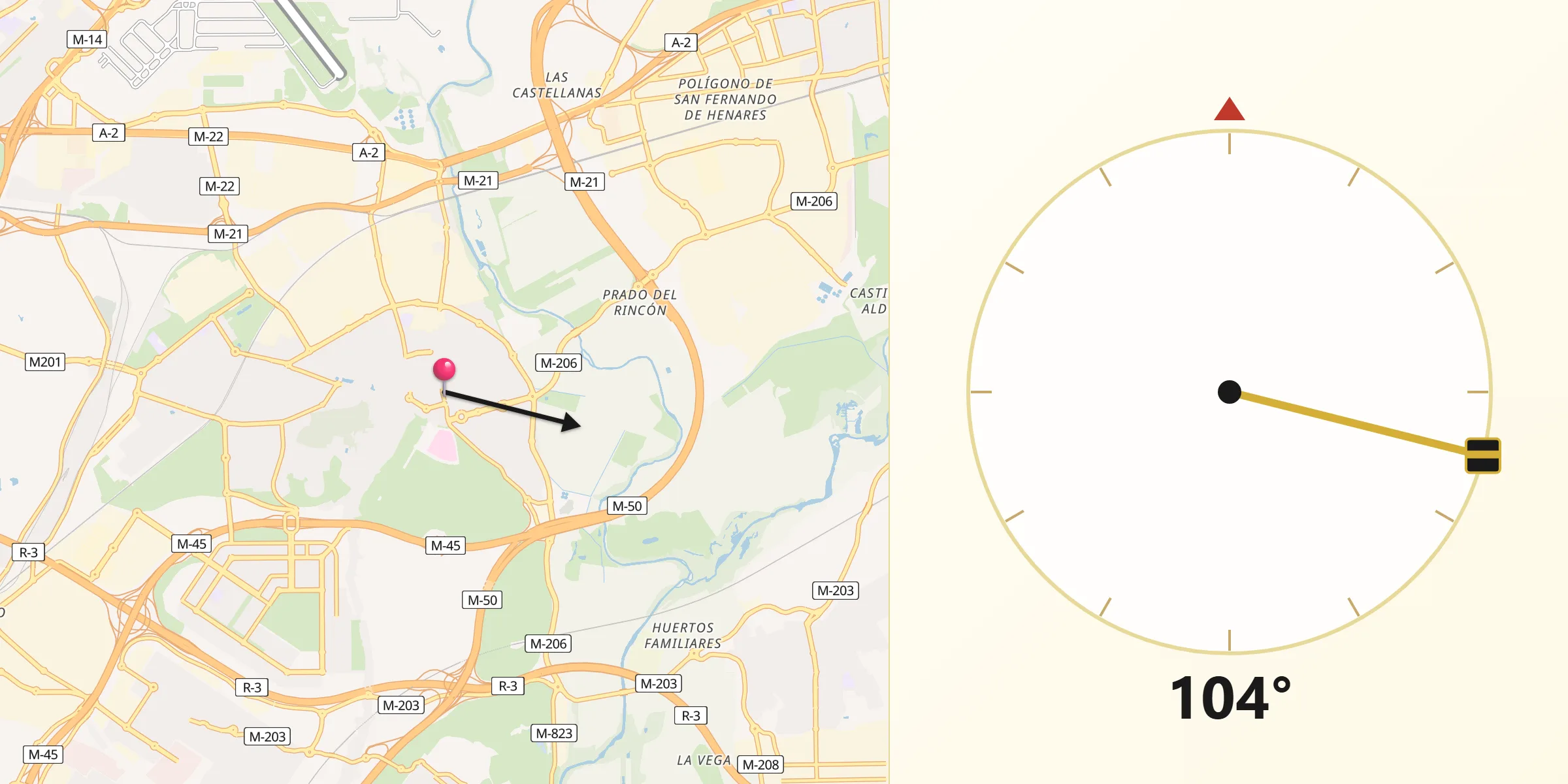Dirección de la Qibla desde San Fernando de Henares