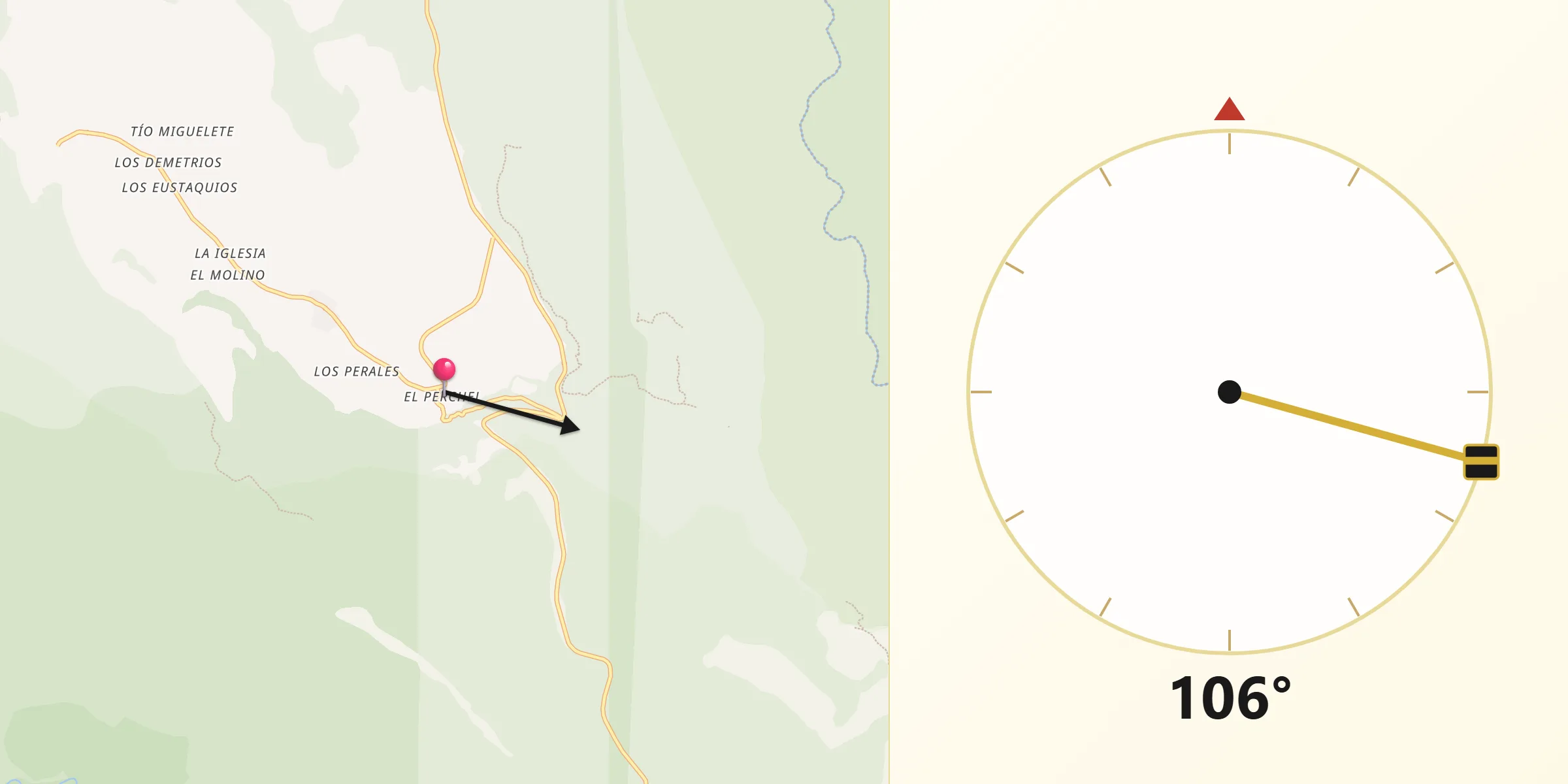 Dirección de la Qibla desde Vega del Codorno