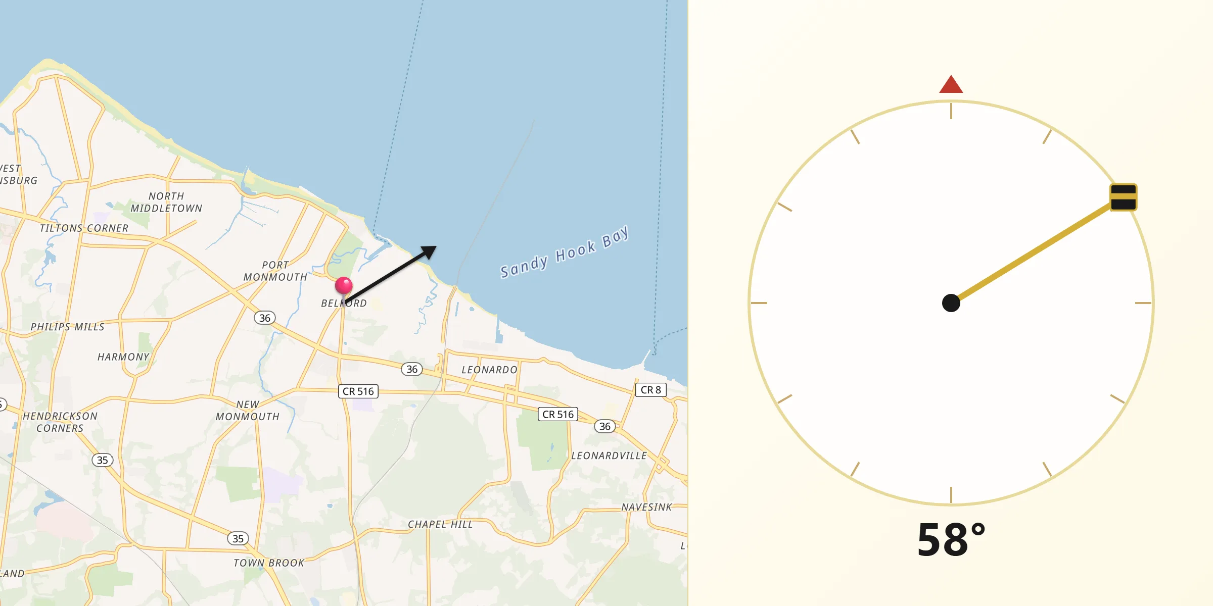 Qibla Direction from Belford