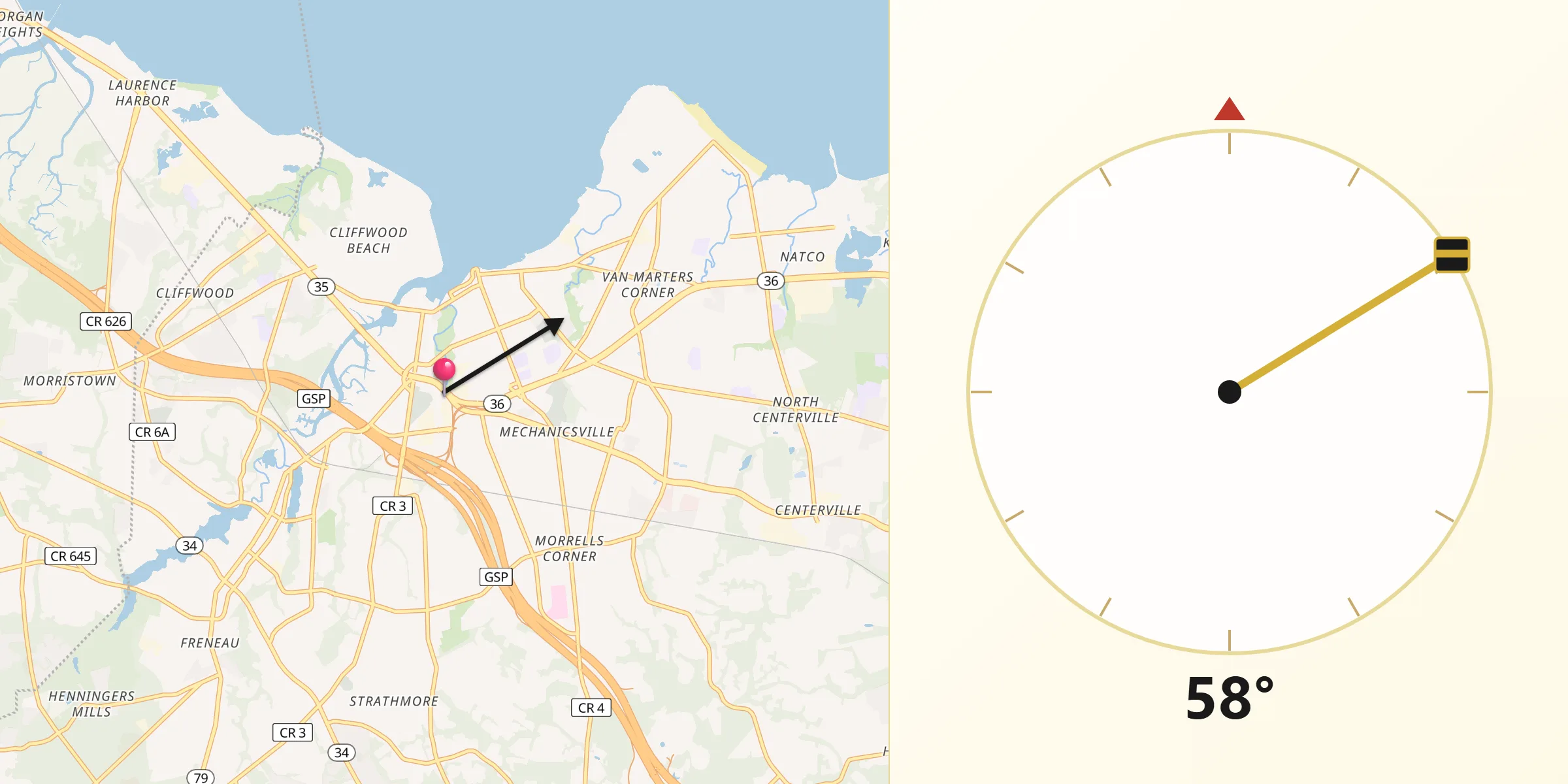 Qibla Direction from Hazlet Township