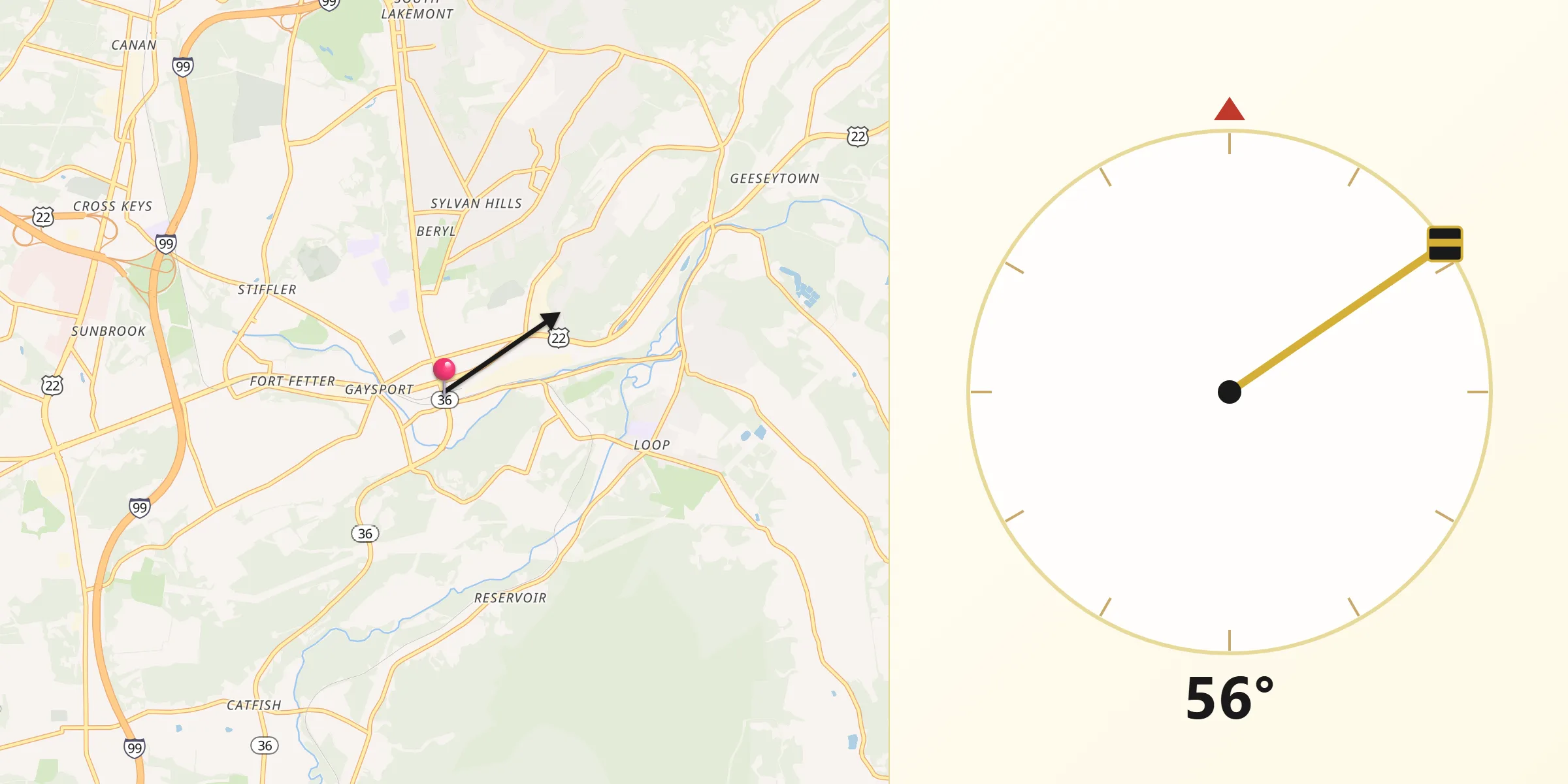 Qibla Direction from Hollidaysburg