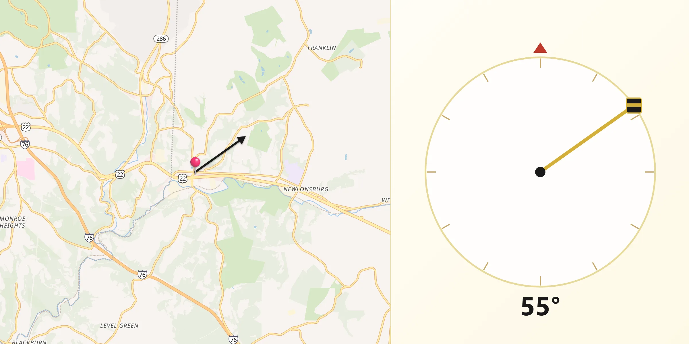 Qibla Direction from Murrysville