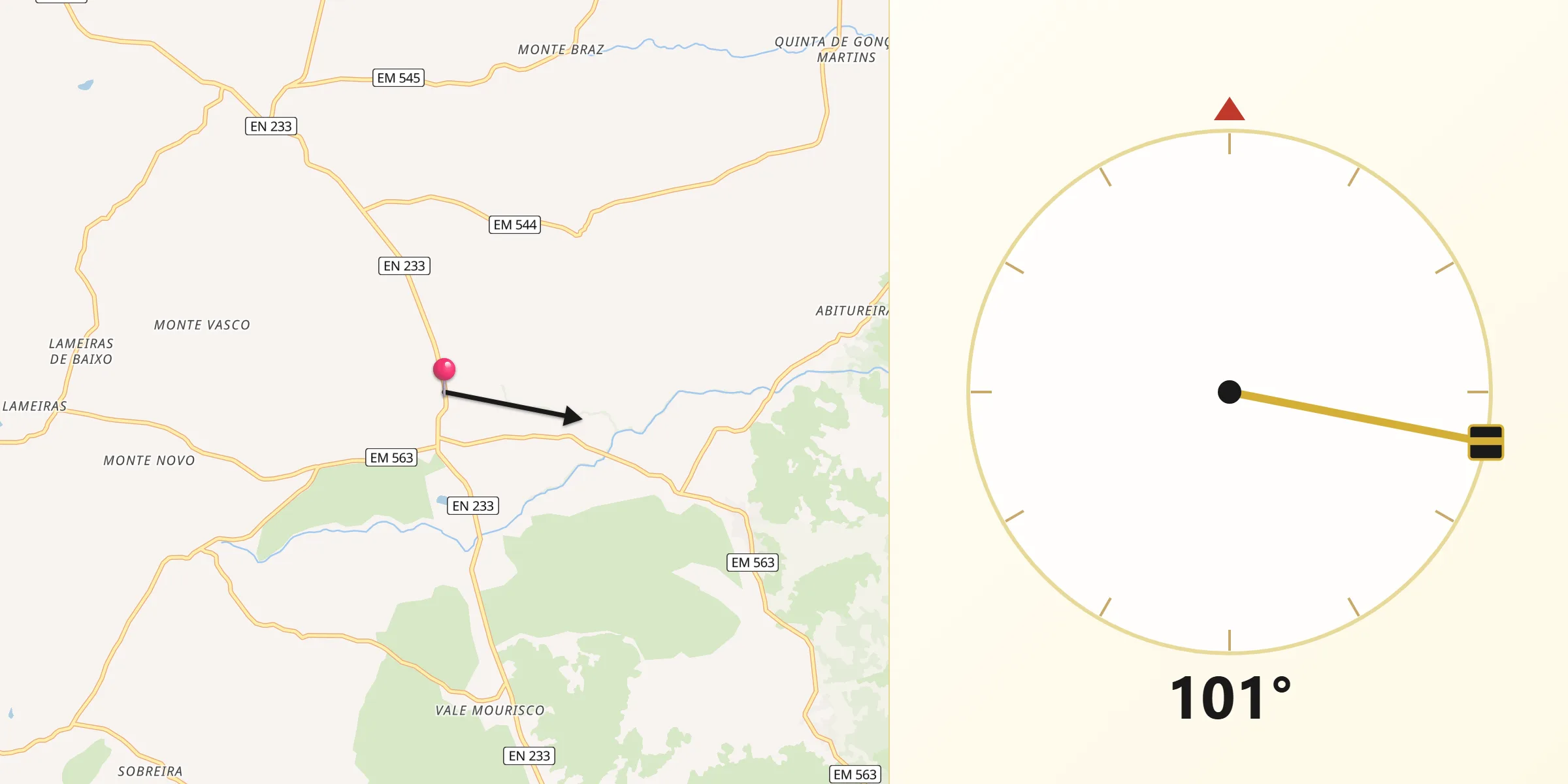 Direção da Qibla a partir de Pega