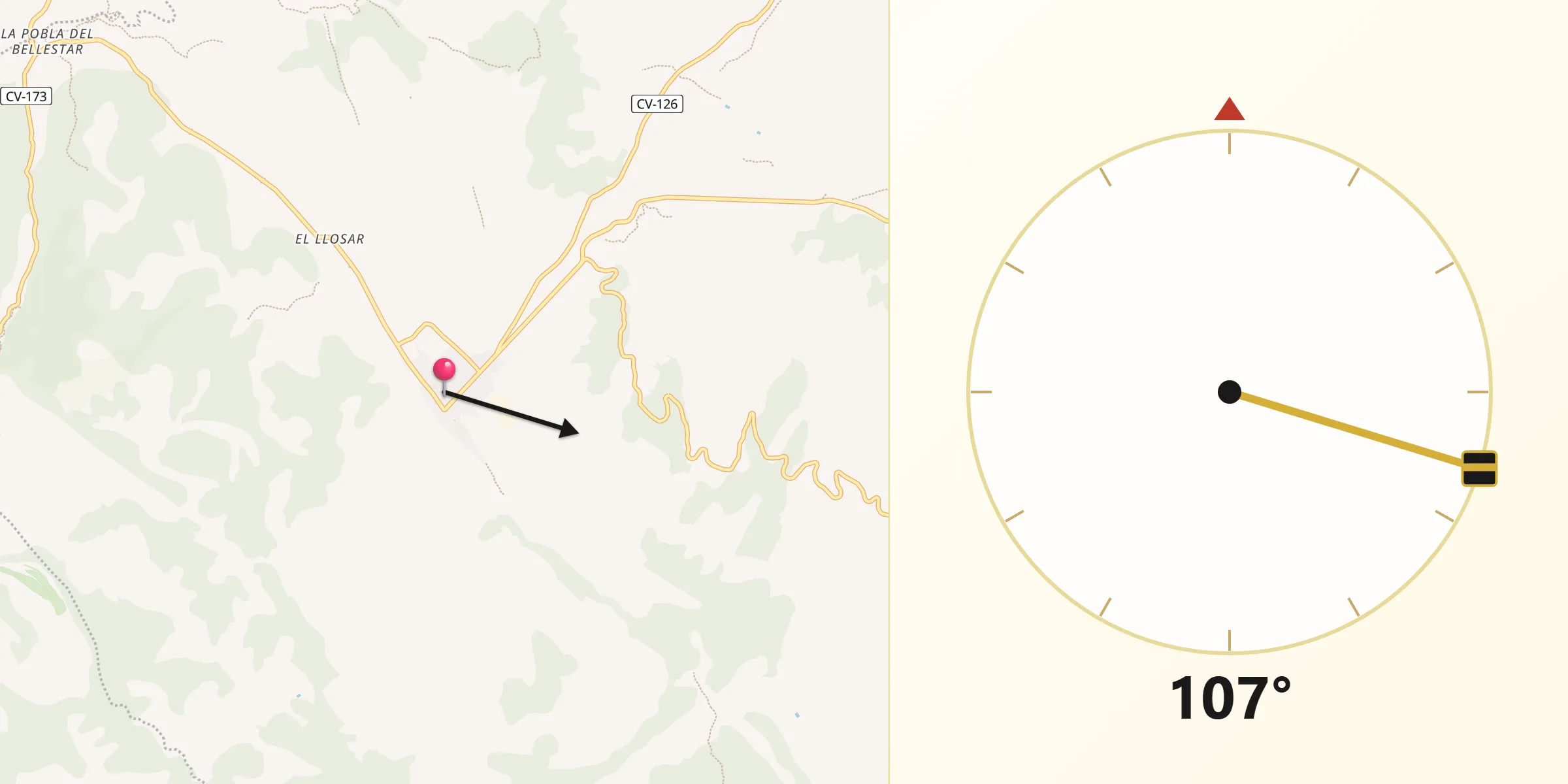 Dirección de la Qibla desde Villafranca del Cid