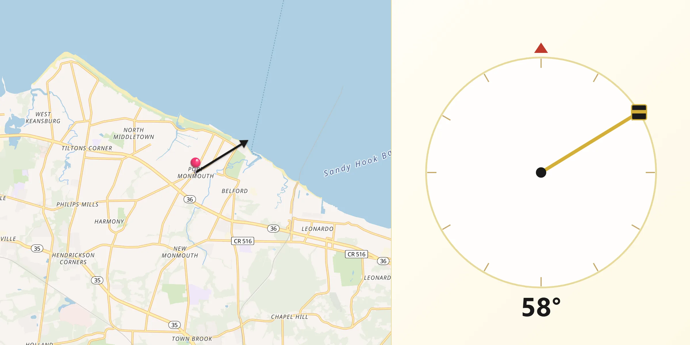 Qibla Direction from Port Monmouth