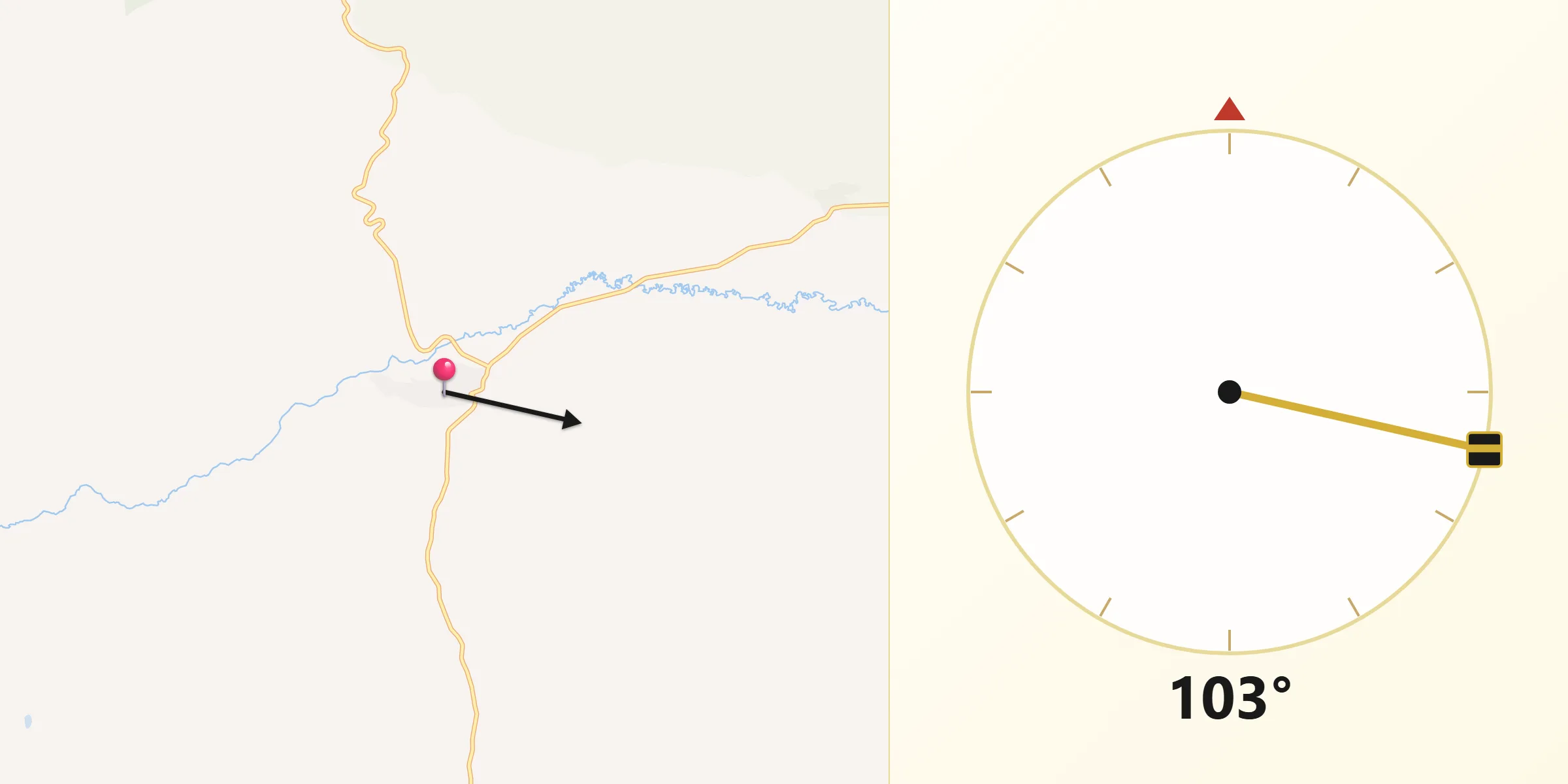 Dirección de la Qibla desde San Martín de la Vega del Alberche
