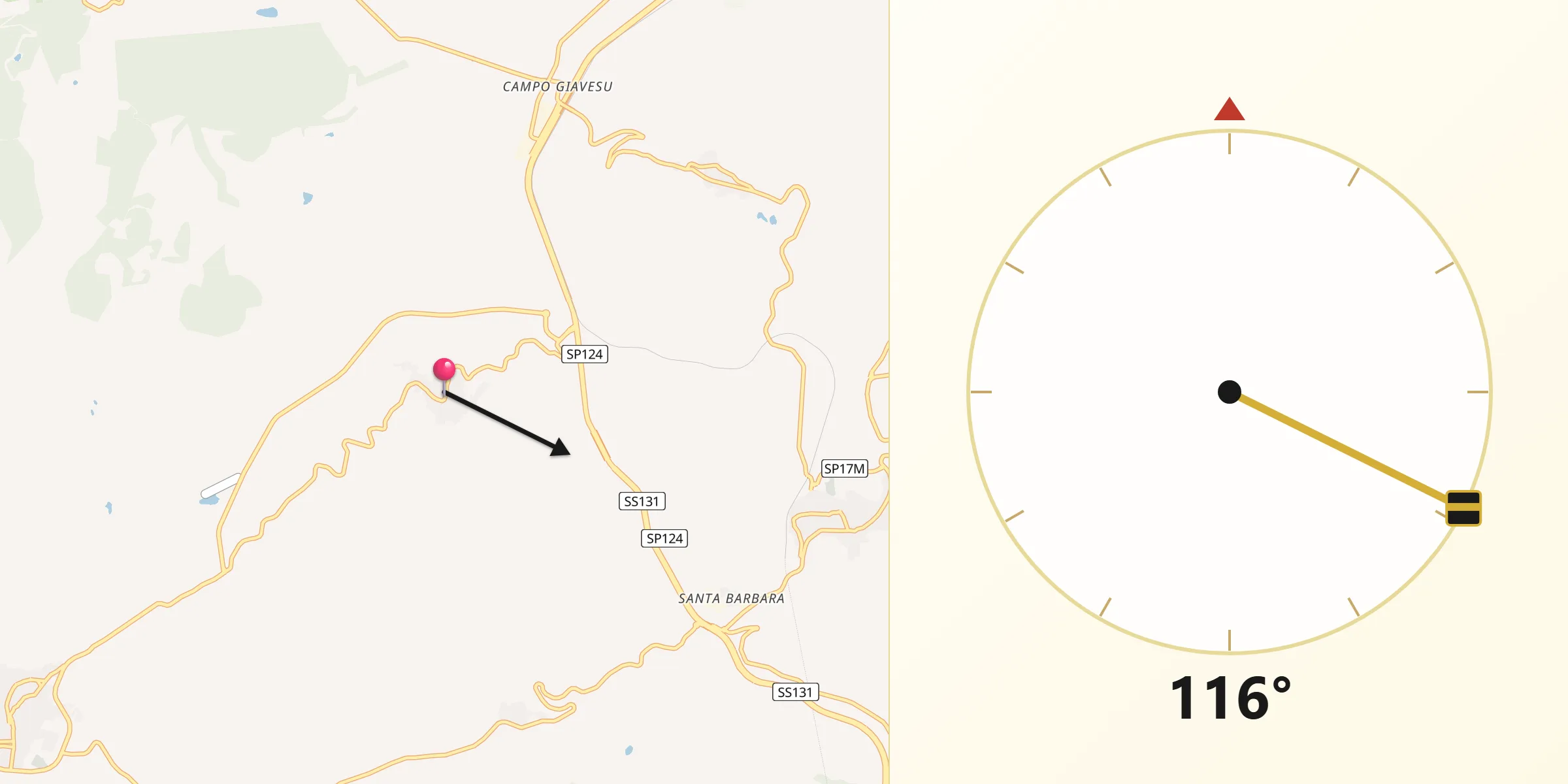Direzione della Qibla da Cossoine