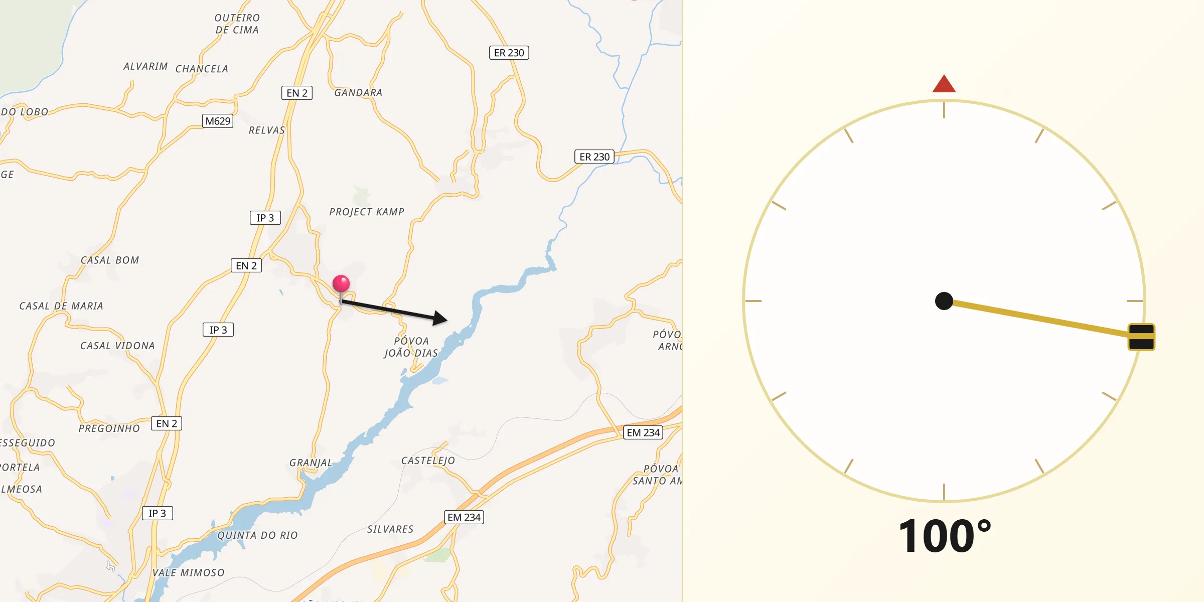 Direção da Qibla a partir de Treixedo