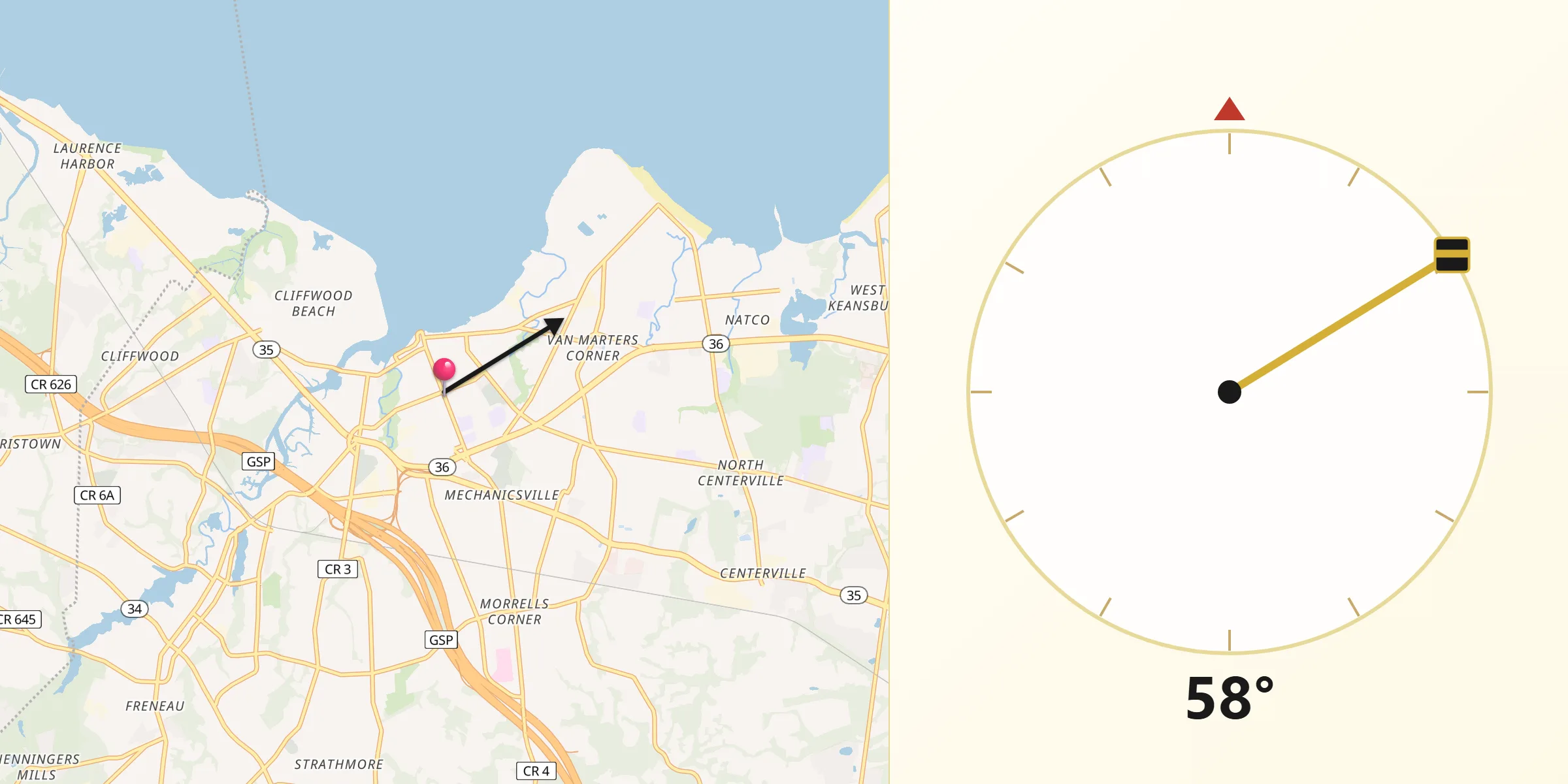 Qibla Direction from Keyport