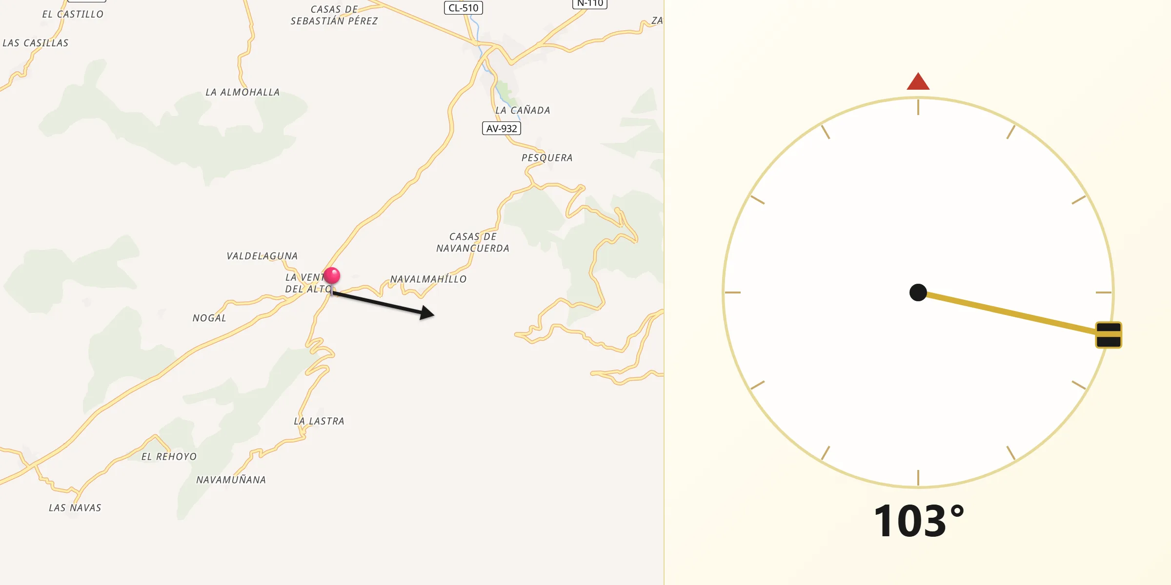 Dirección de la Qibla desde Santiago del Collado