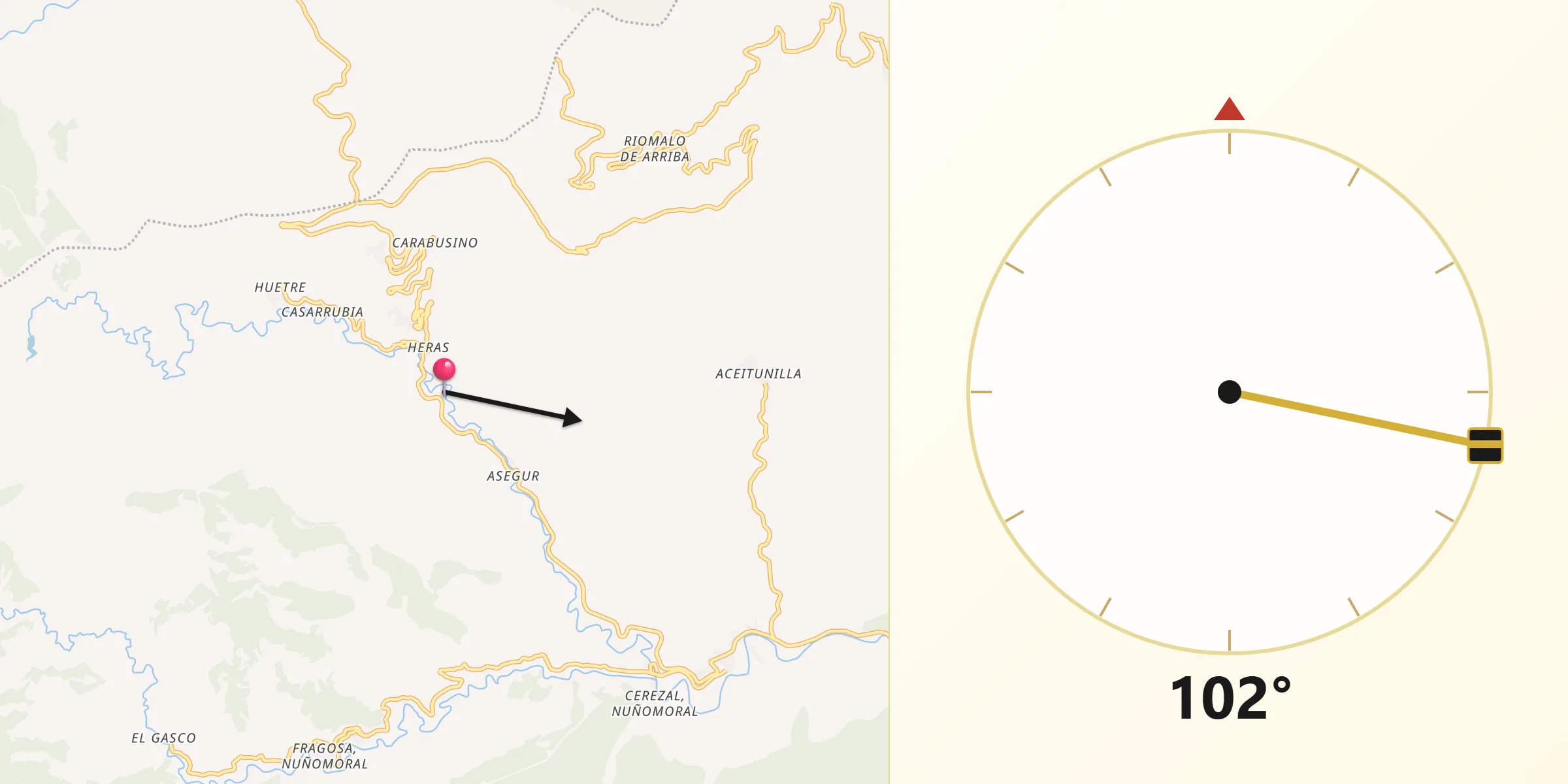 Dirección de la Qibla desde Casares de las Hurdes
