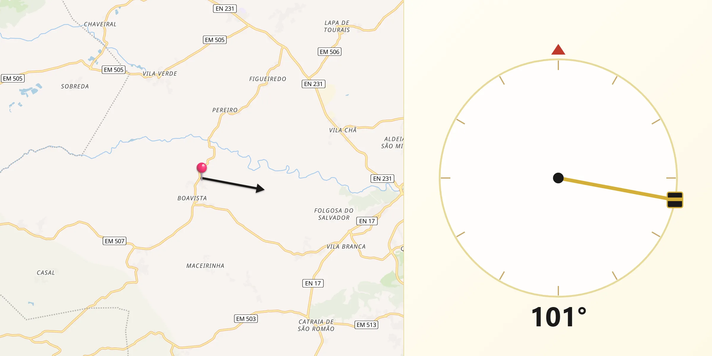 Direção da Qibla a partir de Sameice
