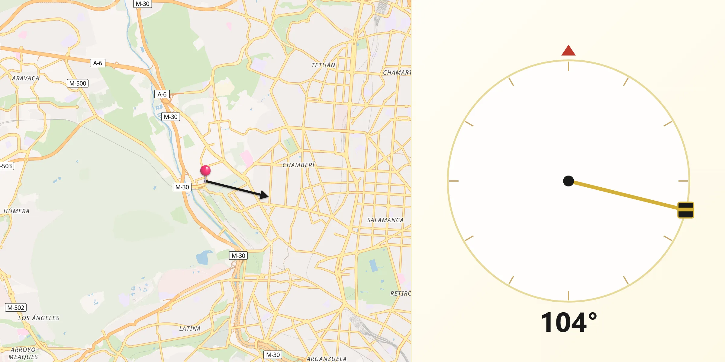 Direção da Qibla a partir de Moncloa-Aravaca