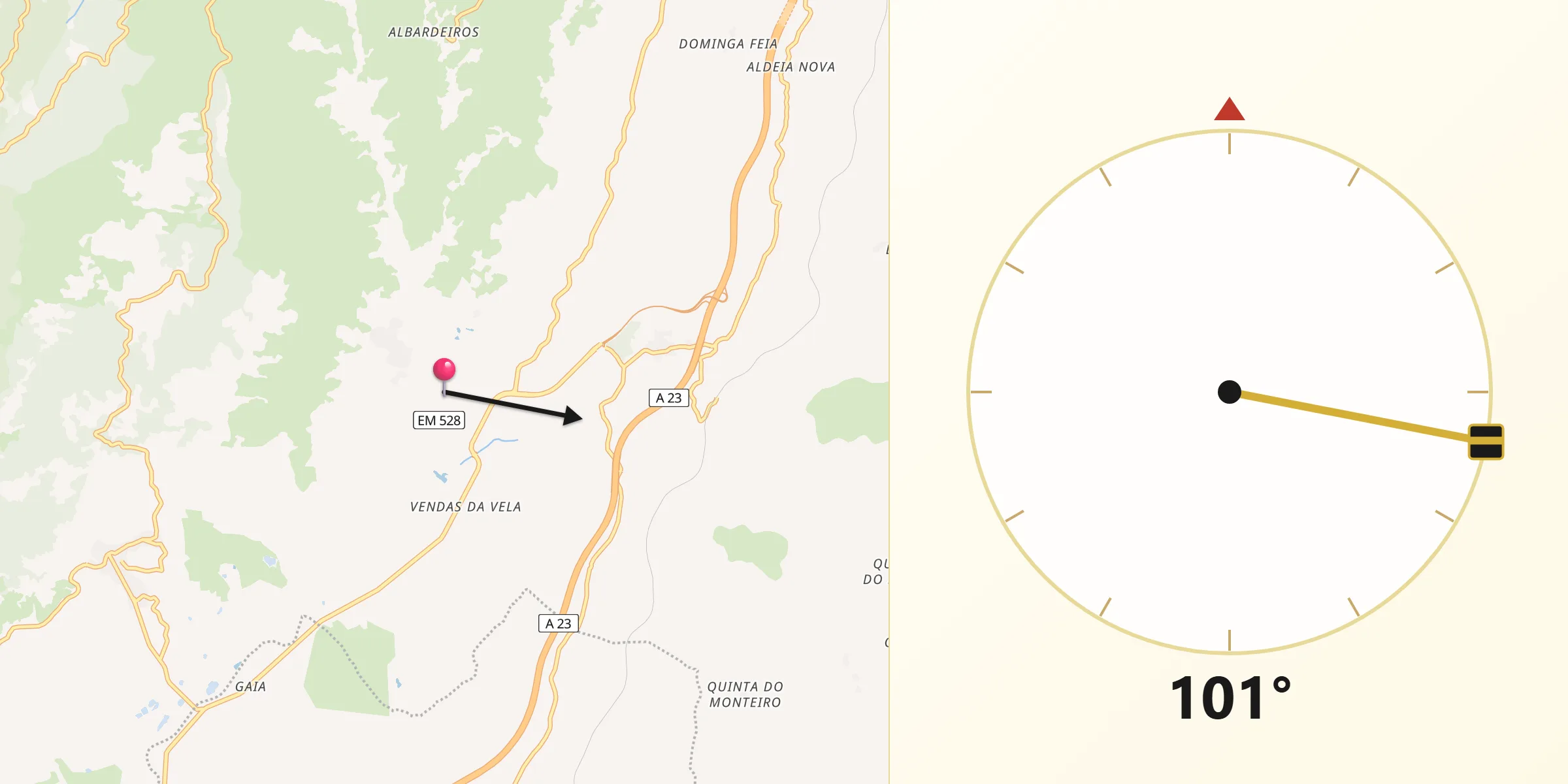 Direção da Qibla a partir de Vela