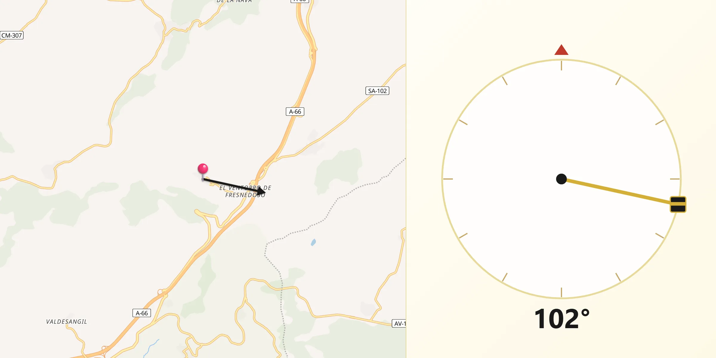 Dirección de la Qibla desde Fresnedoso