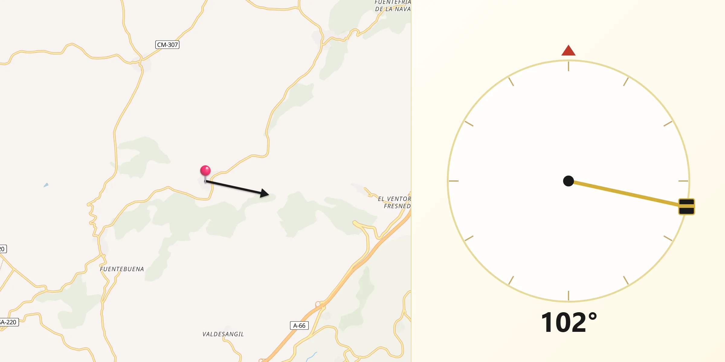 Dirección de la Qibla desde Sanchotello