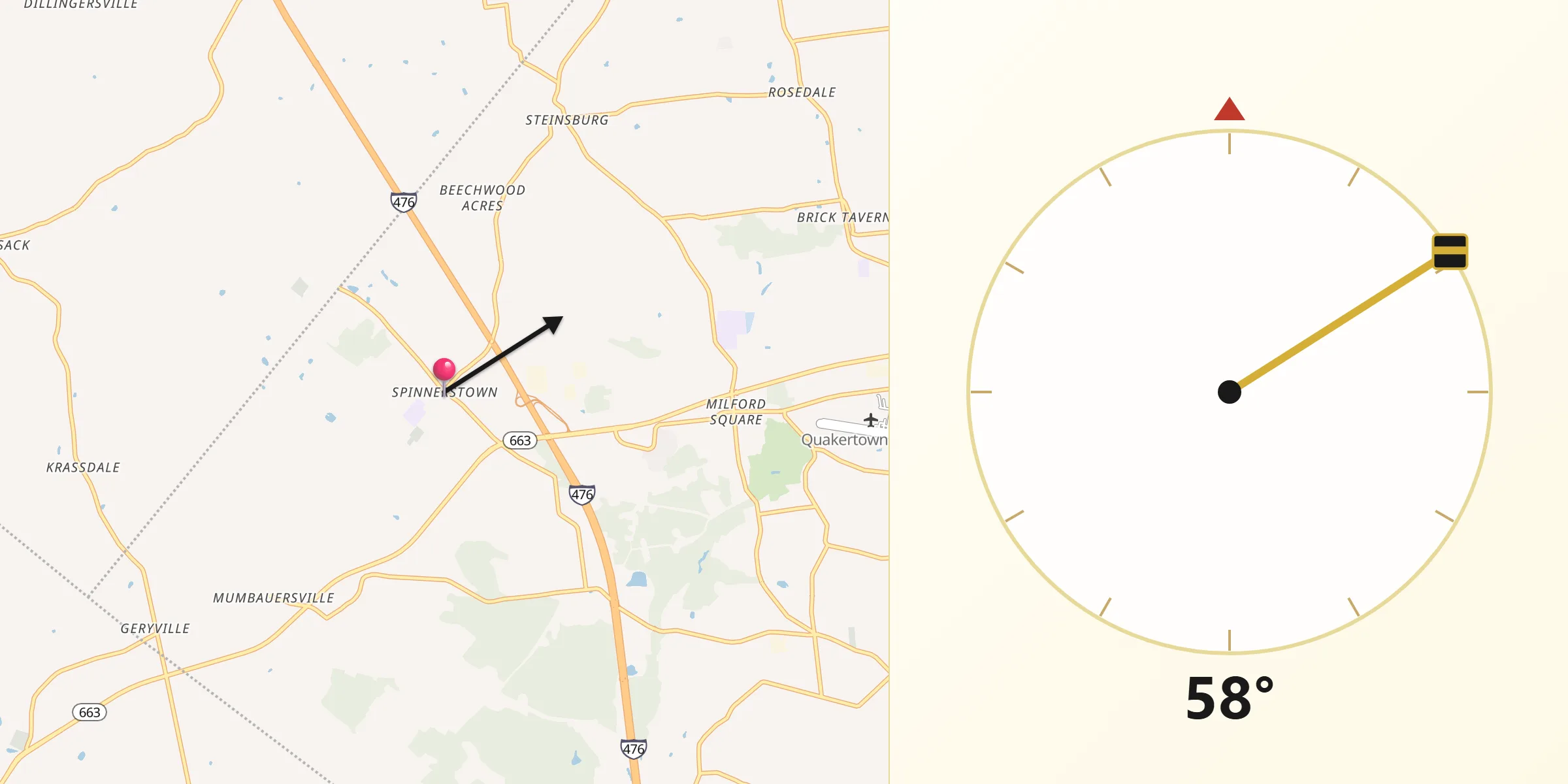 Qibla Direction from Spinnerstown