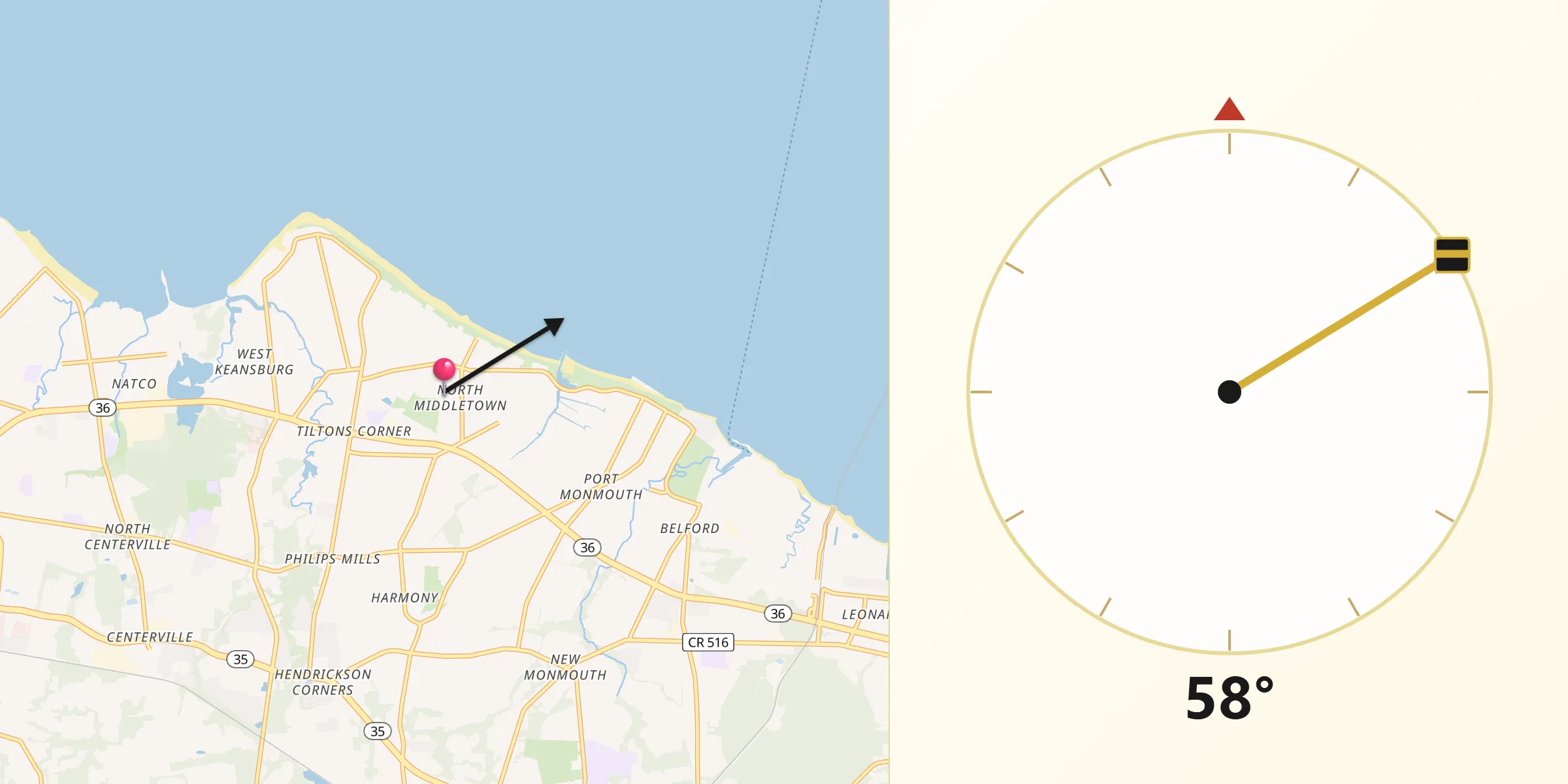 Qibla Direction from North Middletown