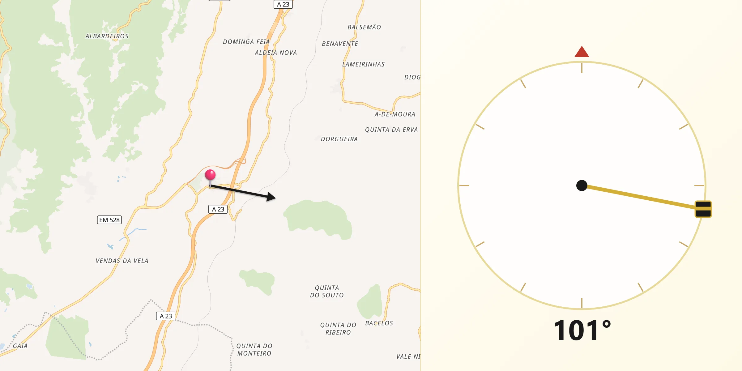 Direção da Qibla a partir de Benespera