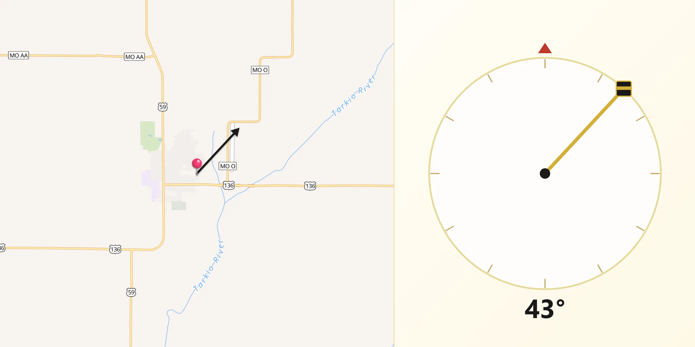 Qibla Direction from Tarkio