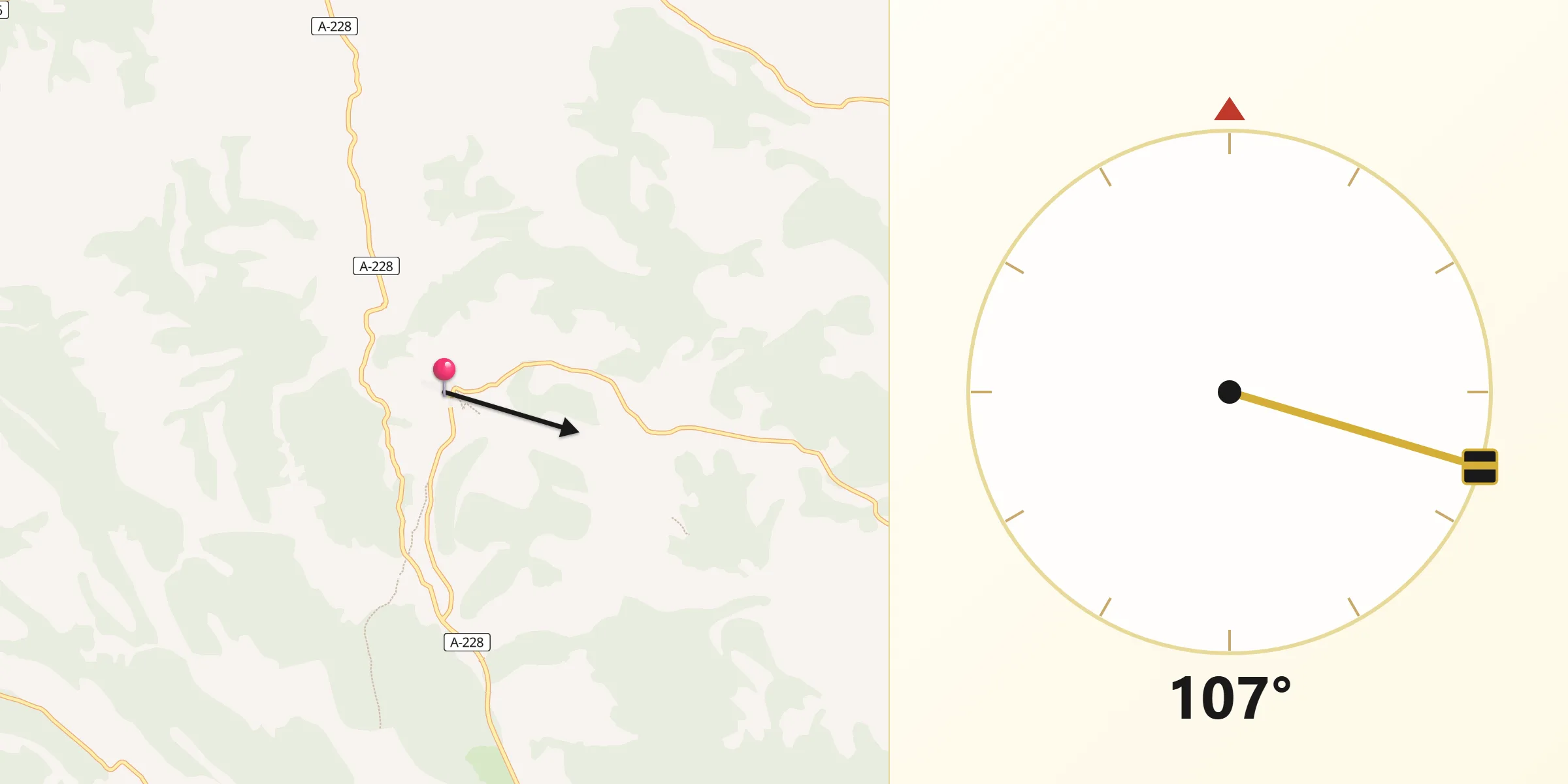 Dirección de la Qibla desde Gúdar