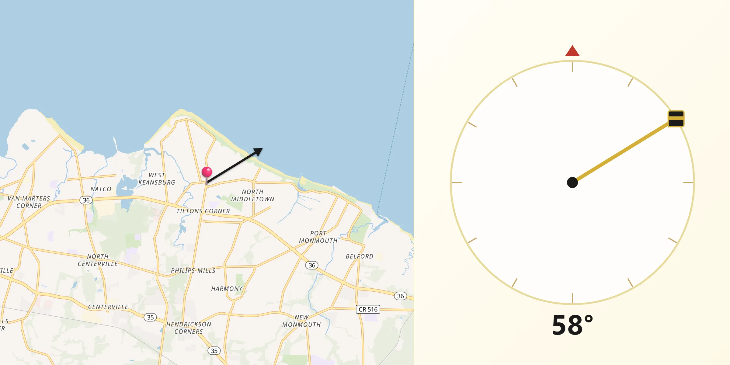 Qibla Direction from Keansburg