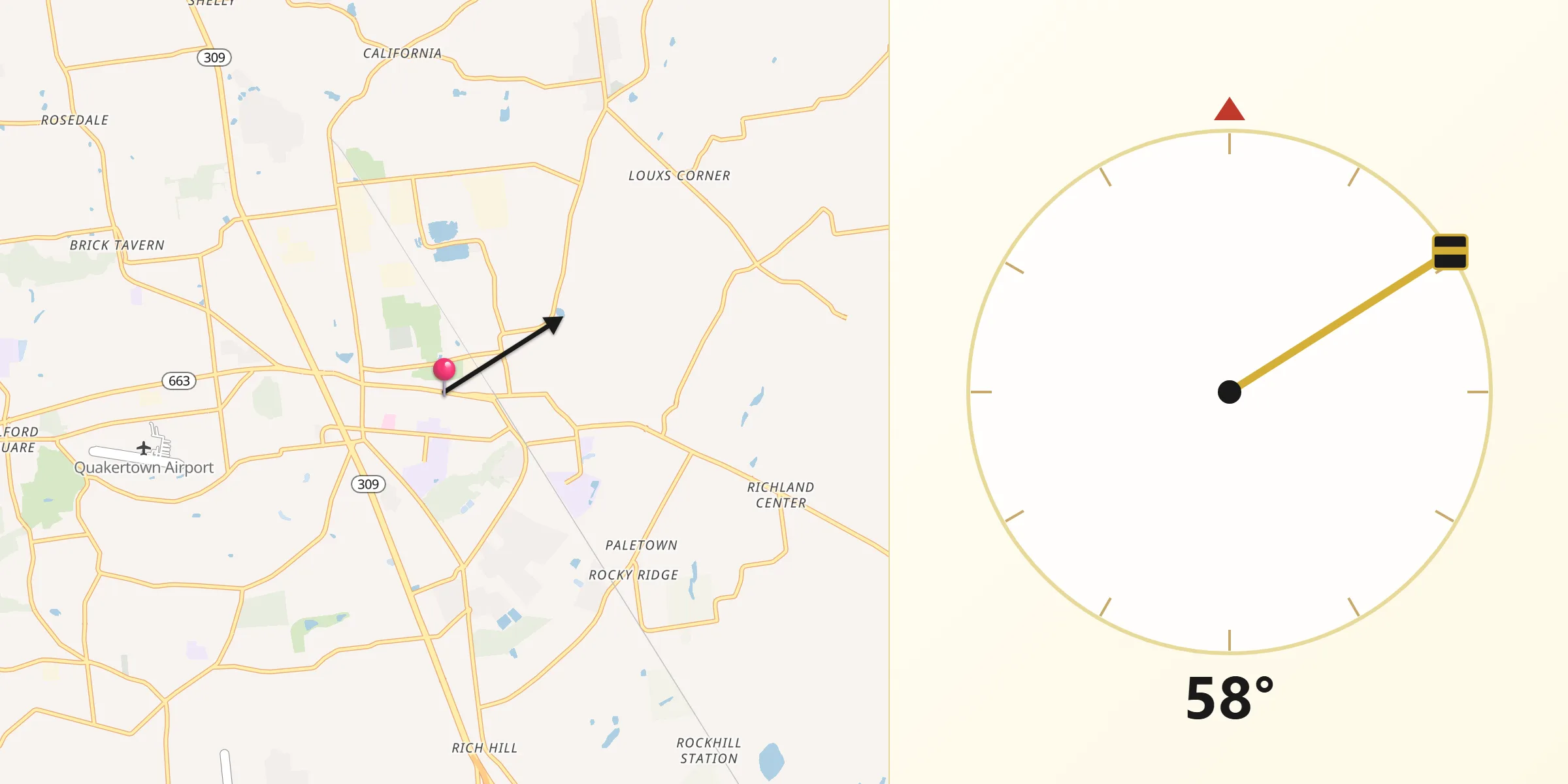 Qibla Direction from Quakertown