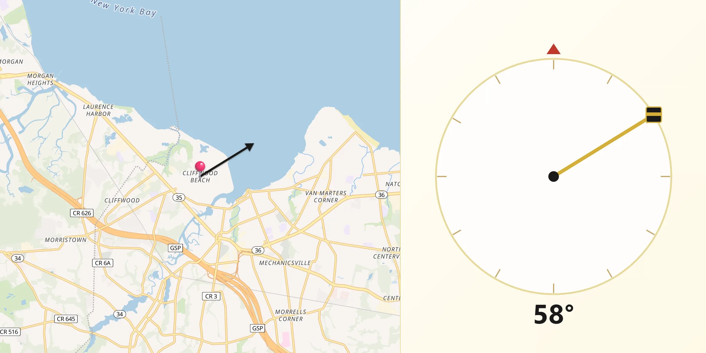 Qibla Direction from Cliffwood Beach